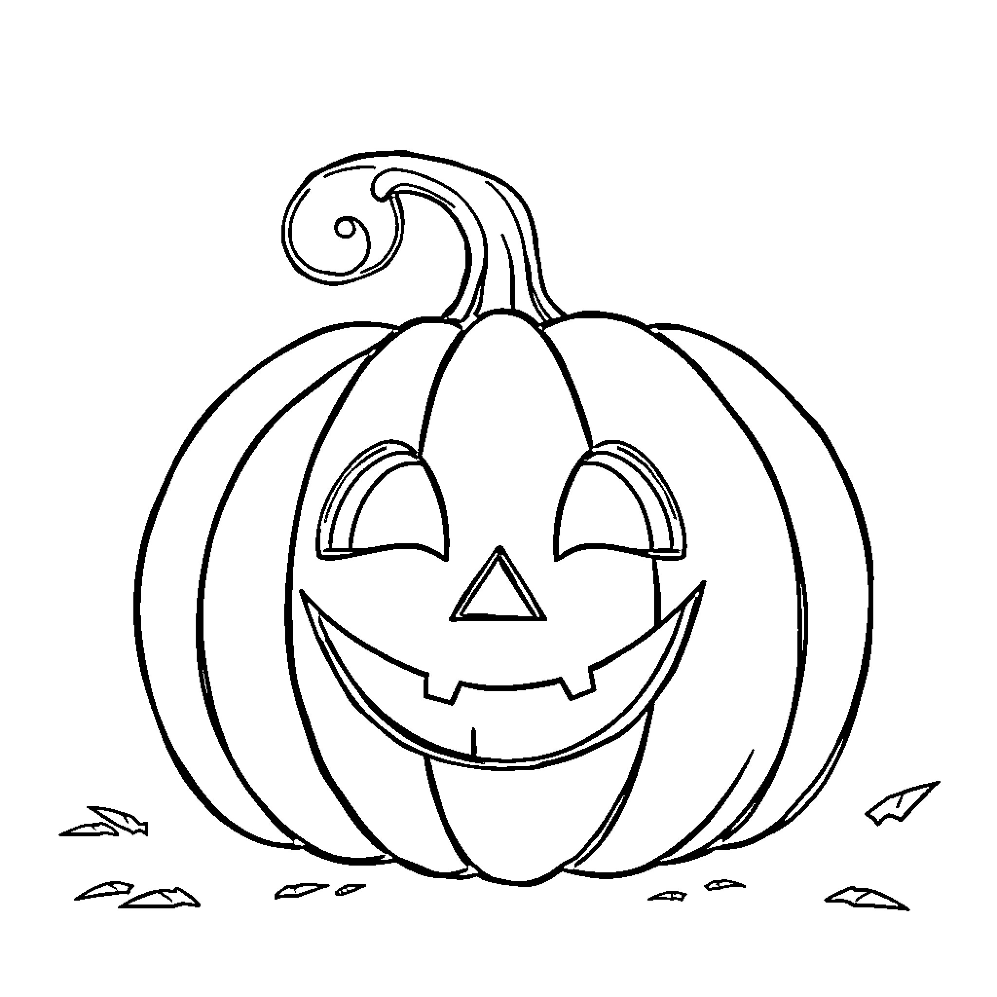 Pumpkin with a smiling face Coloring Page (free black-and-white line drawing printable PDF for all, from beginners to advanced learners, including children, teens, adults, and seniors)
