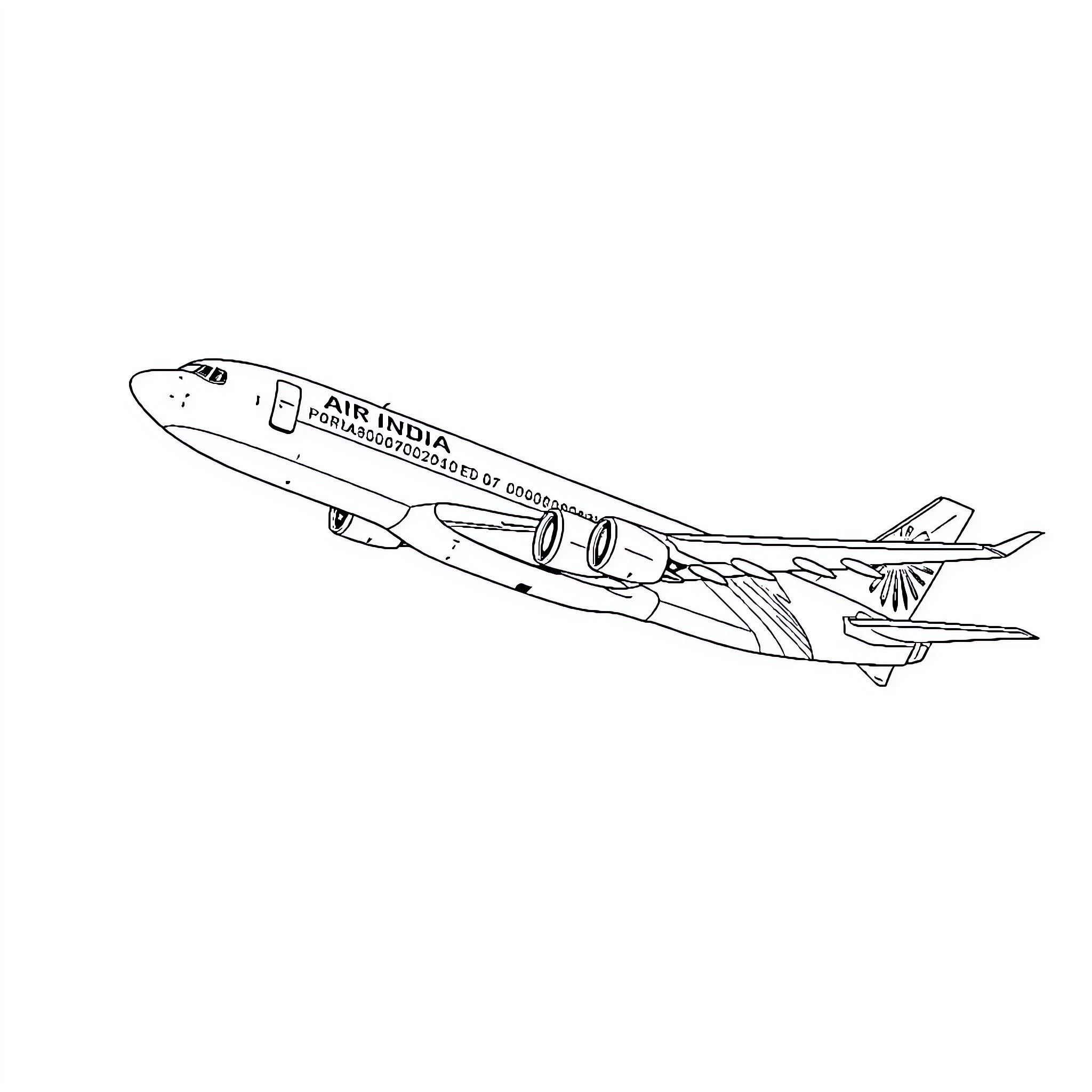 Airplane taking off with Air India livery Coloring Page (free black-and-white line drawing printable PDF for all, from beginners to advanced learners, including children, teens, adults, and seniors)