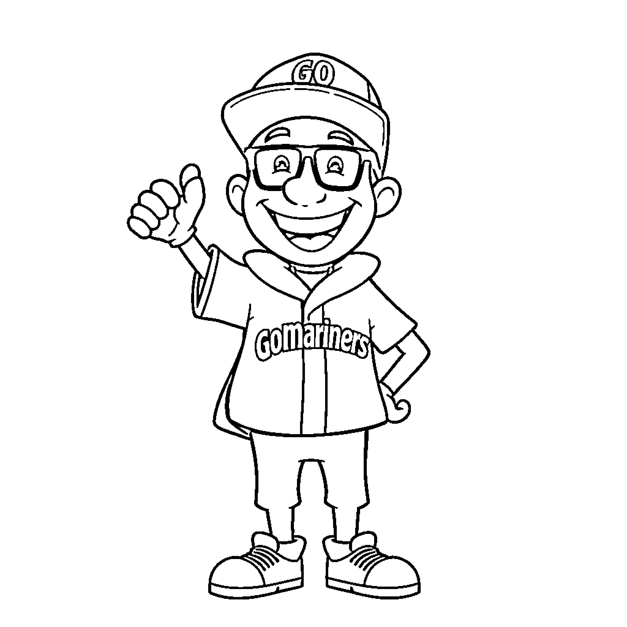 Mariner Enthusiastically Waving in Uniform Coloring Page (free black-and-white line drawing printable PDF for all, from beginners to advanced learners, including children, teens, adults, and seniors)