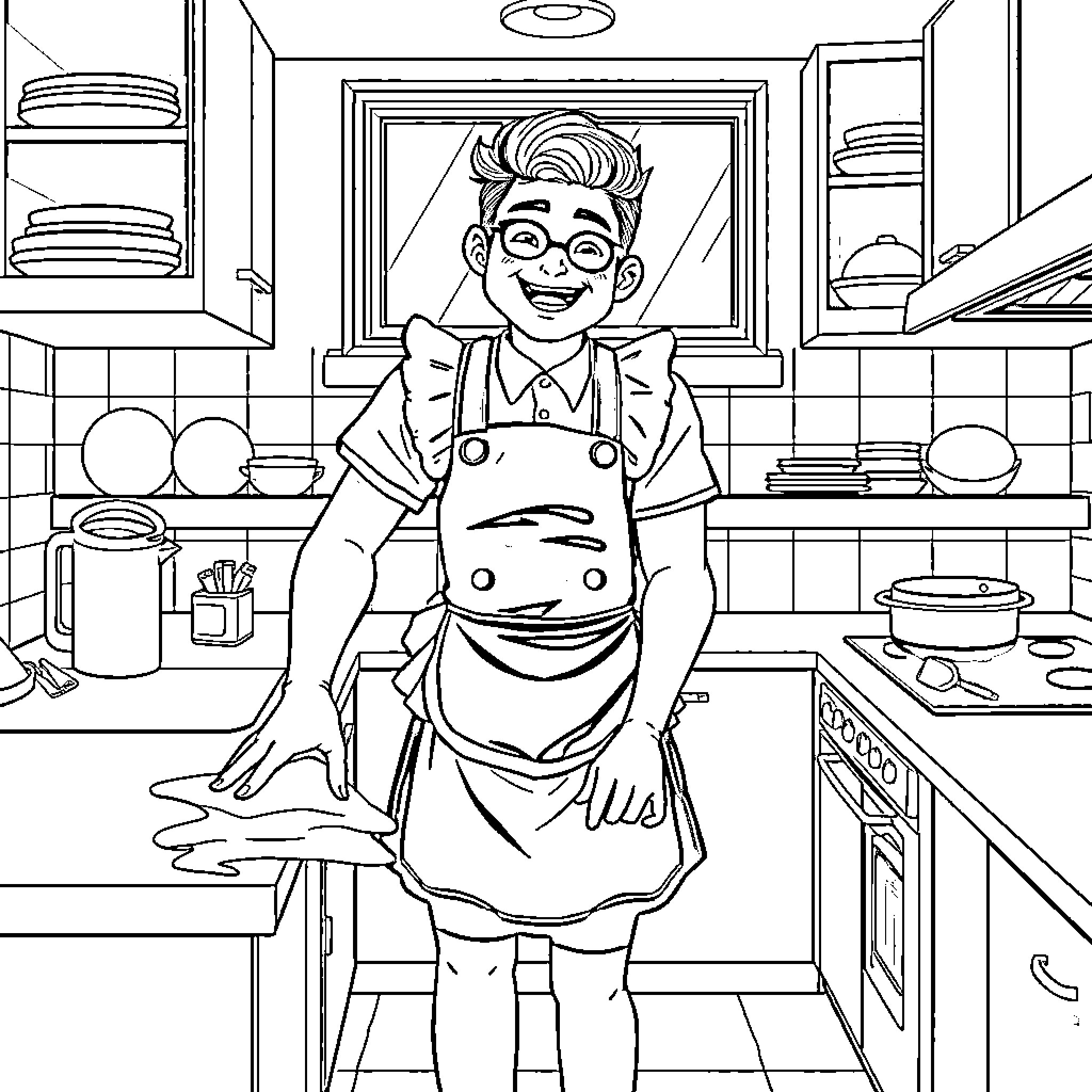 Markiplier's Kitchen Adventures Coloring Page (free black-and-white line drawing printable PDF for all, from beginners to advanced learners, including children, teens, adults, and seniors)