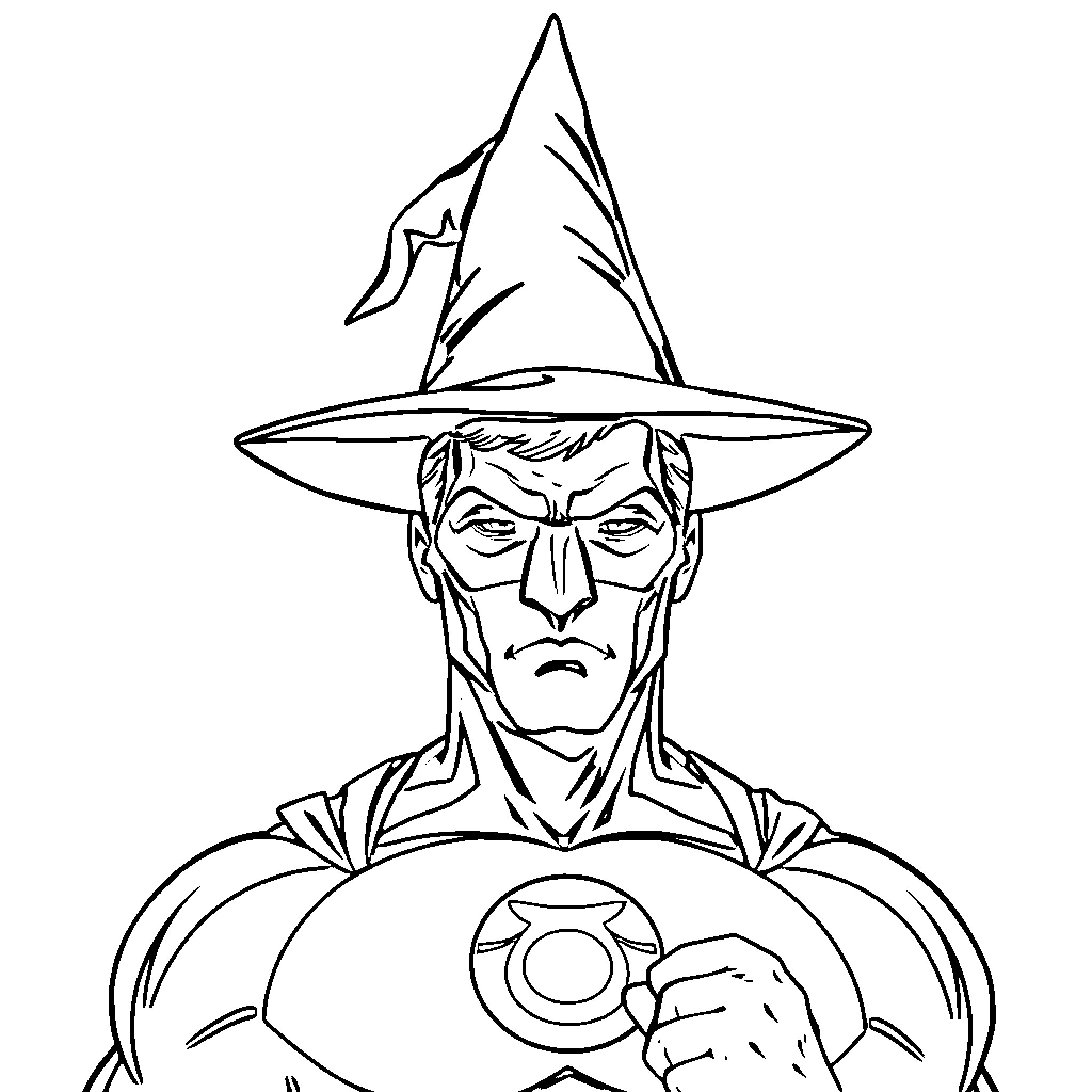 Lantern wielding wizard in dark attire Coloring Page (free black-and-white line drawing printable PDF for all, from beginners to advanced learners, including children, teens, adults, and seniors)