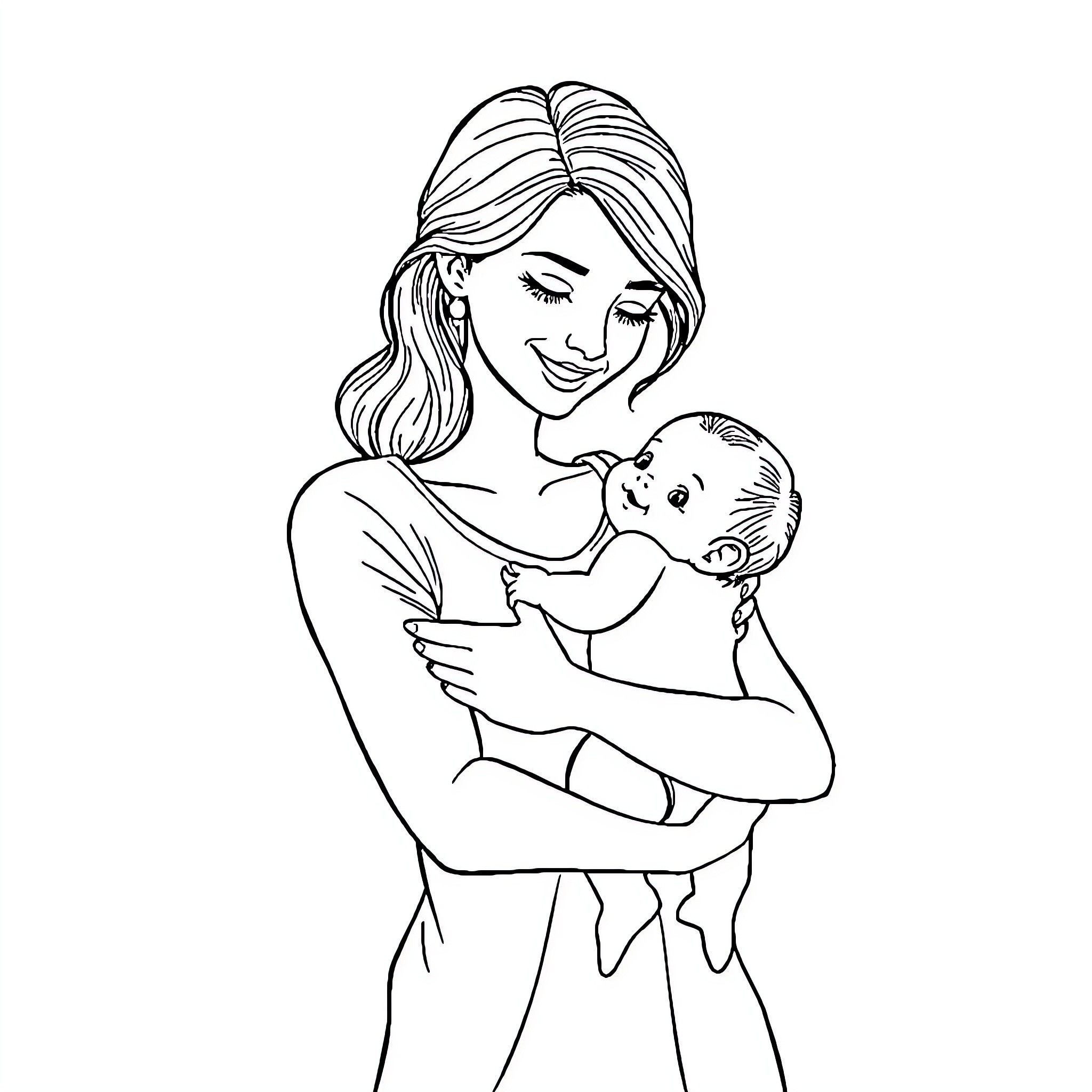 Ms Rachel's tender embrace of her baby Coloring Page (free black-and-white line drawing printable PDF for all, from beginners to advanced learners, including children, teens, adults, and seniors)