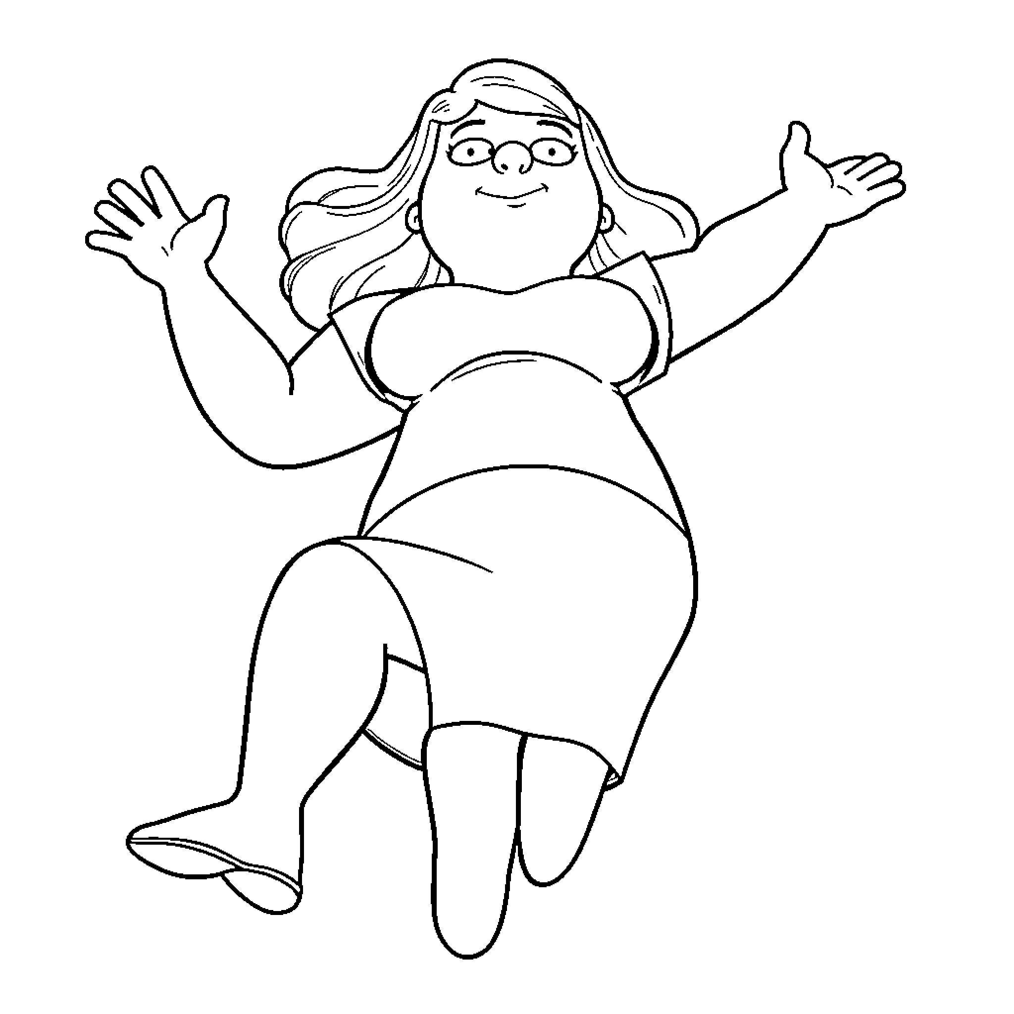 Lois joyfully embracing the world with open arms Coloring Page (free black-and-white line drawing printable PDF for all, from beginners to advanced learners, including children, teens, adults, and seniors)