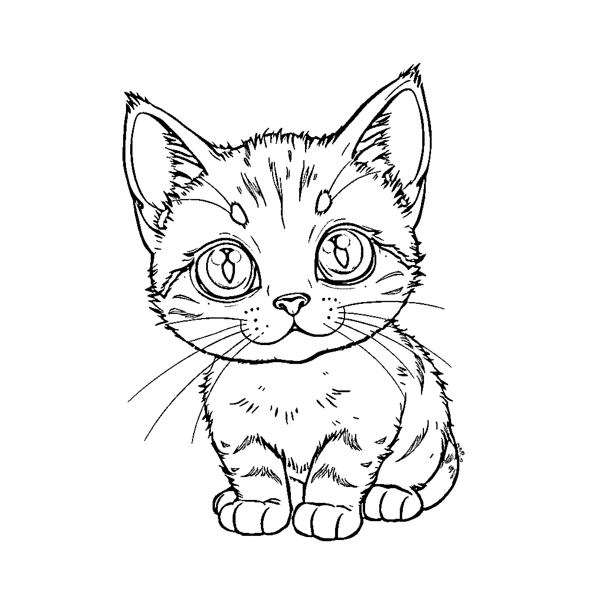 Cat in a simple sketch-like illustration Coloring Page (free black-and-white line drawing printable PDF for all, from beginners to advanced learners, including children, teens, adults, and seniors)