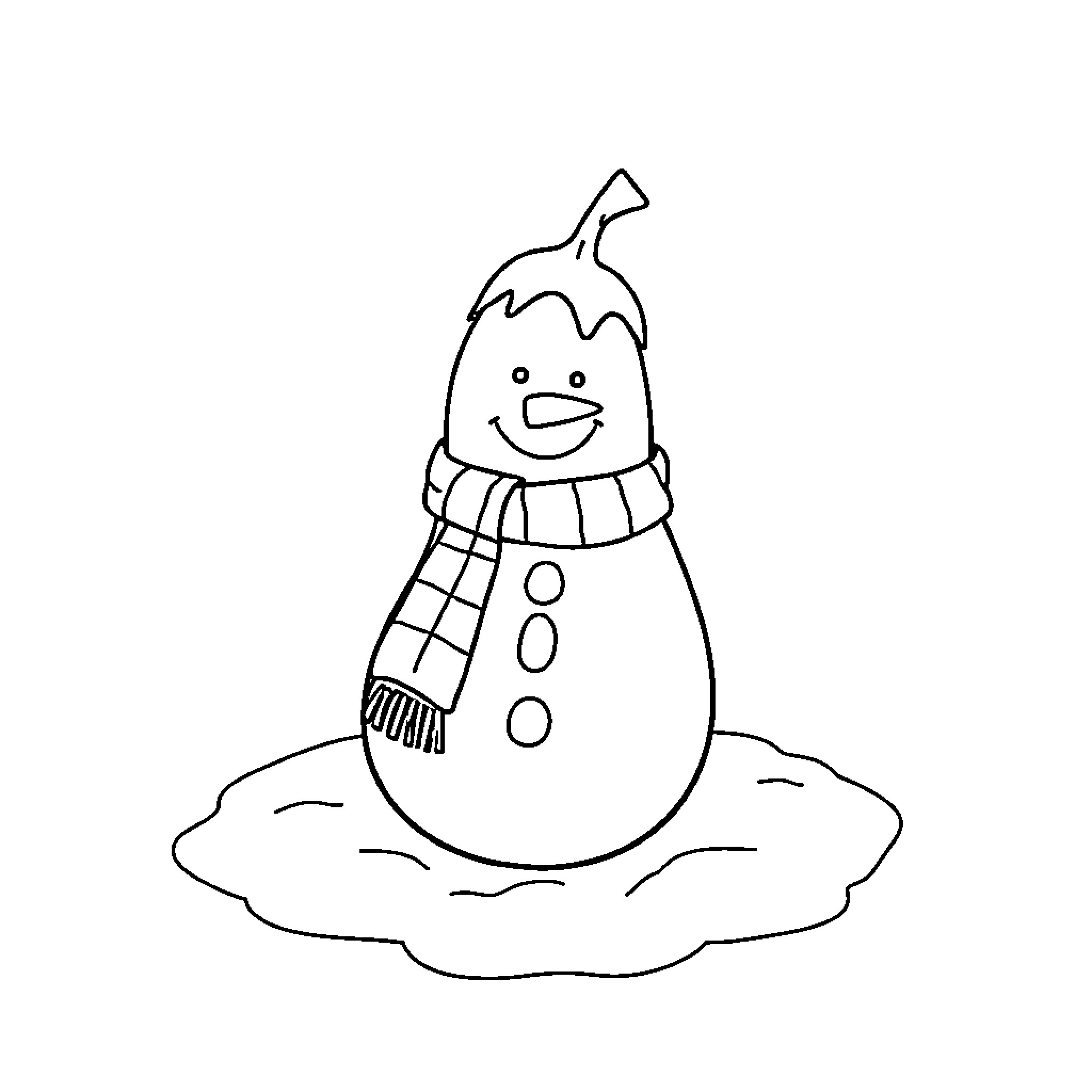 Eggplant snowman enjoying the winter season Coloring Page (free black-and-white line drawing printable PDF for all, from beginners to advanced learners, including children, teens, adults, and seniors)
