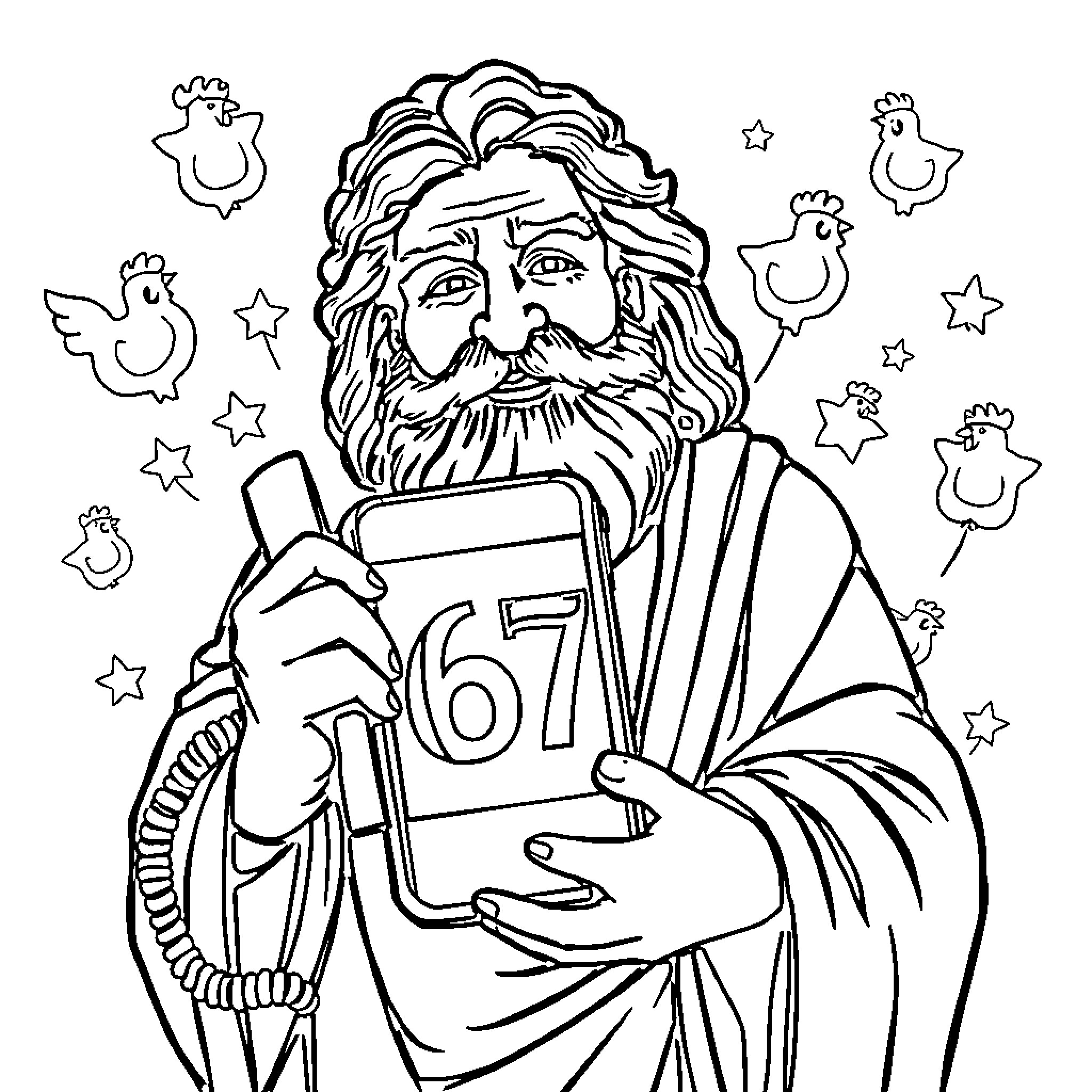 Euripides Depicted Holding an Ancient Phone Coloring Page (free black-and-white line drawing printable PDF for all, from beginners to advanced learners, including children, teens, adults, and seniors)