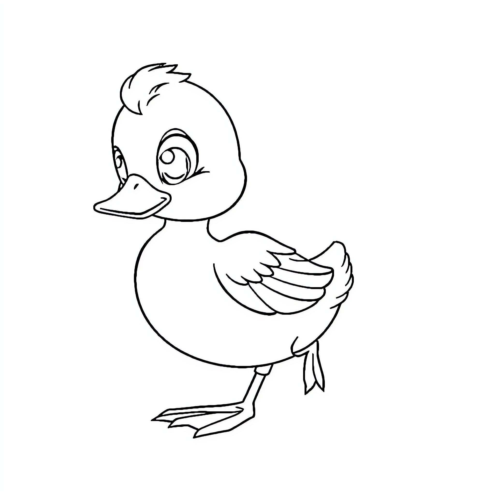 Duck with big eyes and spread wings Coloring Page (free black-and-white line drawing printable PDF for all, from beginners to advanced learners, including children, teens, adults, and seniors)