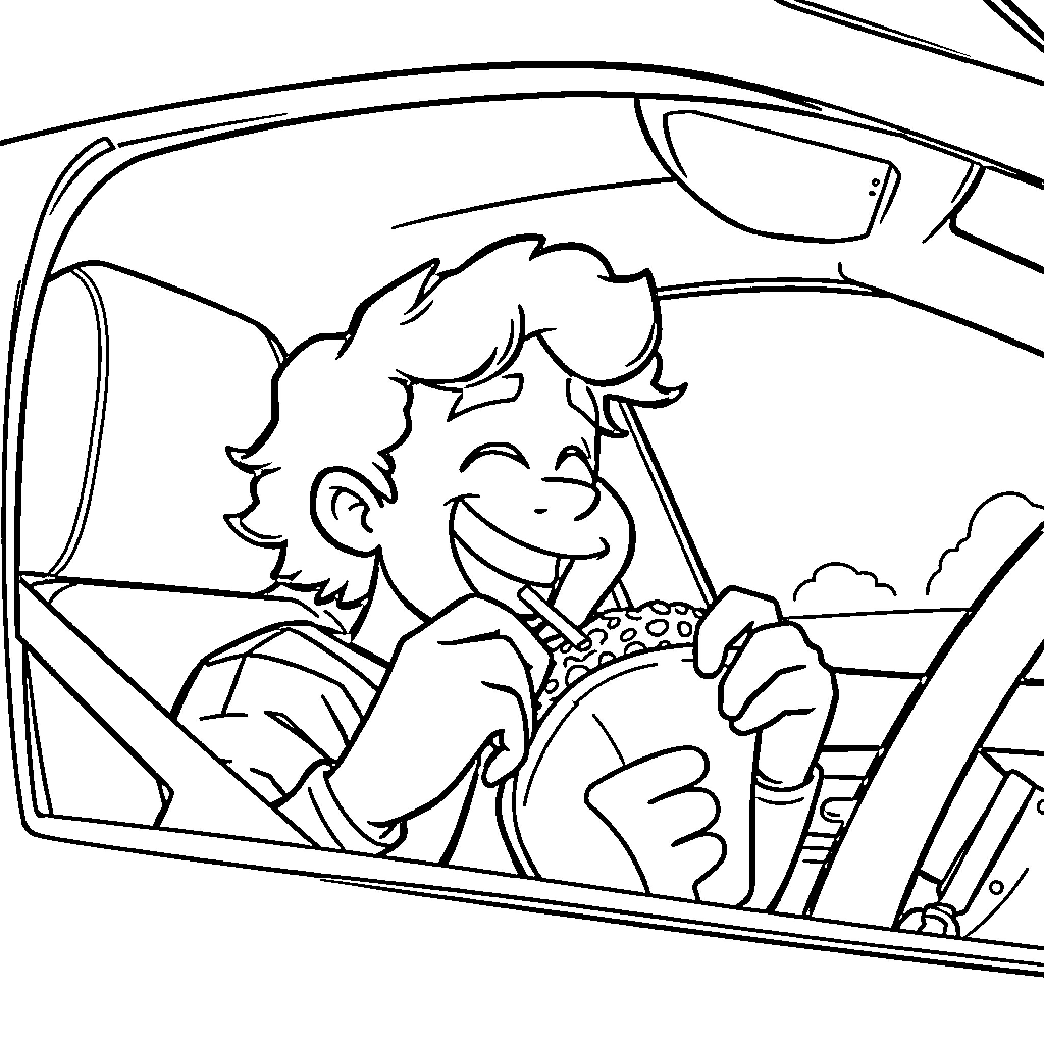 Lando Norris enjoying a drive in his car Coloring Page (free black-and-white line drawing printable PDF for all, from beginners to advanced learners, including children, teens, adults, and seniors)