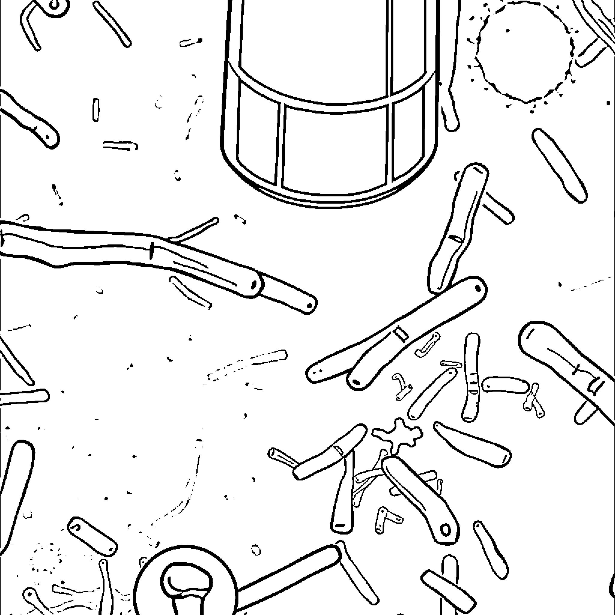 Shigella: Microscopic Bacterial Chaos Coloring Page (free black-and-white line drawing printable PDF for all, from beginners to advanced learners, including children, teens, adults, and seniors)