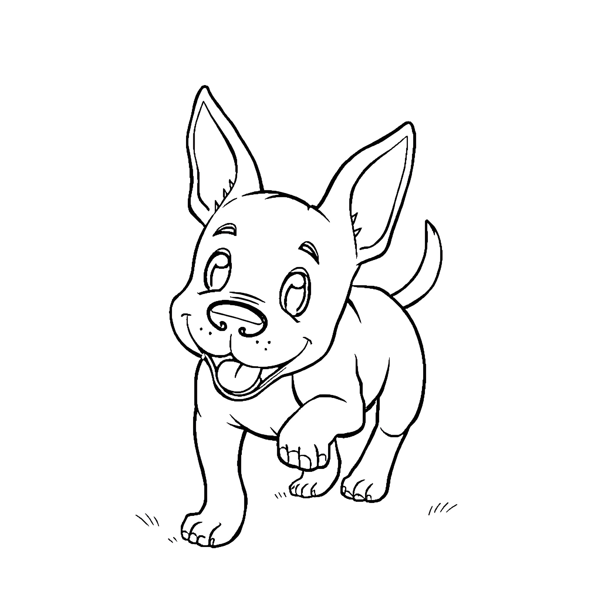 Pibble puppy wagging happily Coloring Page (free black-and-white line drawing printable PDF for all, from beginners to advanced learners, including children, teens, adults, and seniors)