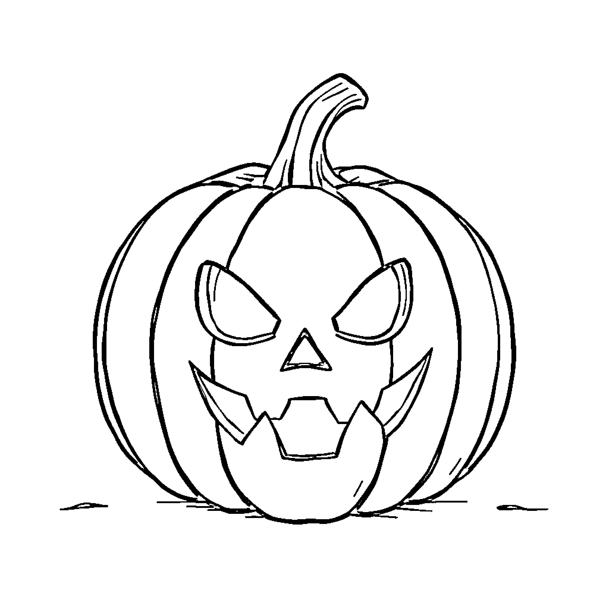Pumpkin with spooky expression Coloring Page (free black-and-white line drawing printable PDF for all, from beginners to advanced learners, including children, teens, adults, and seniors)