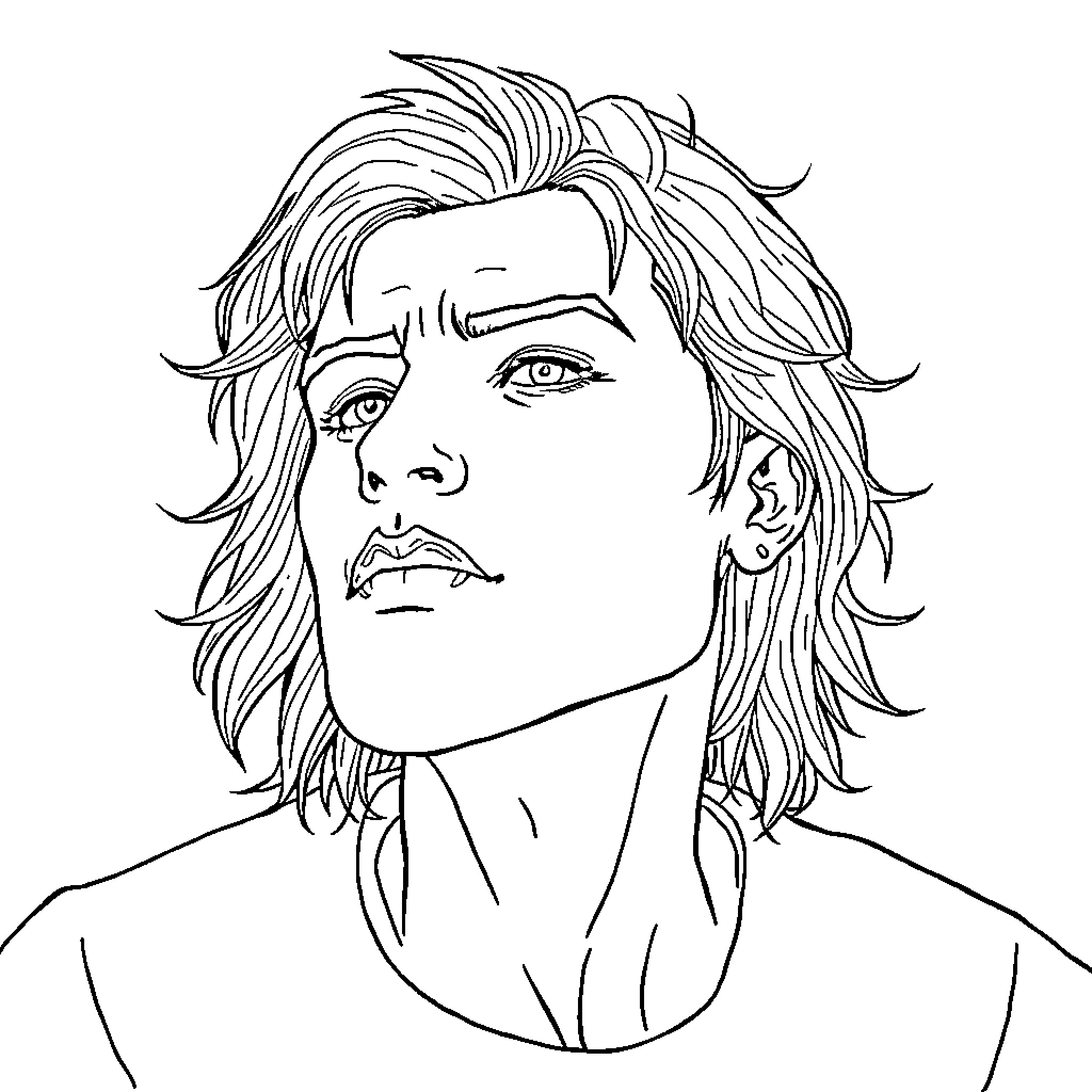 Enemy's Anguished Expression Coloring Page (free black-and-white line drawing printable PDF for all, from beginners to advanced learners, including children, teens, adults, and seniors)