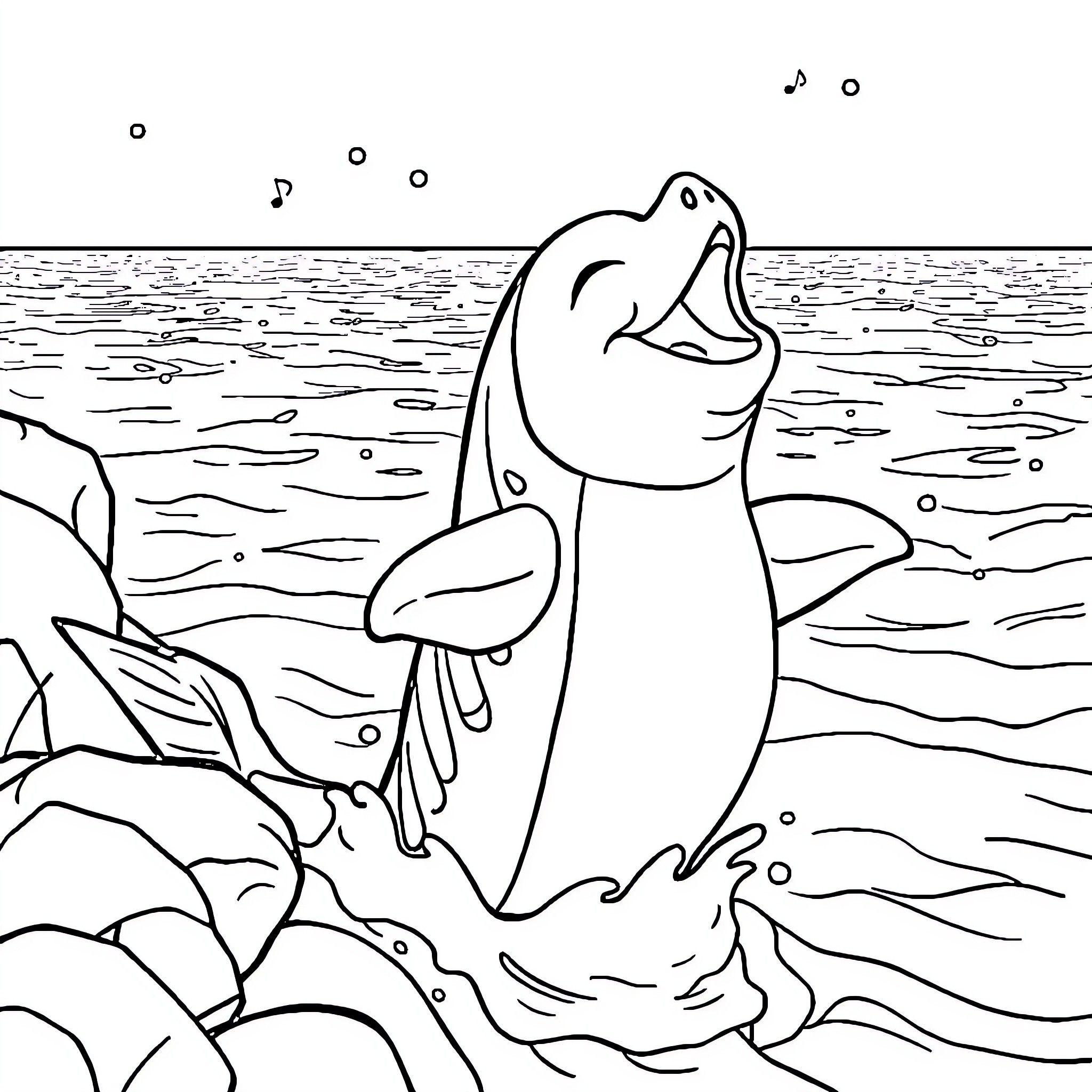 Tralalero Dolphins Frolicking in the Ocean Coloring Page (free black-and-white line drawing printable PDF for all, from beginners to advanced learners, including children, teens, adults, and seniors)