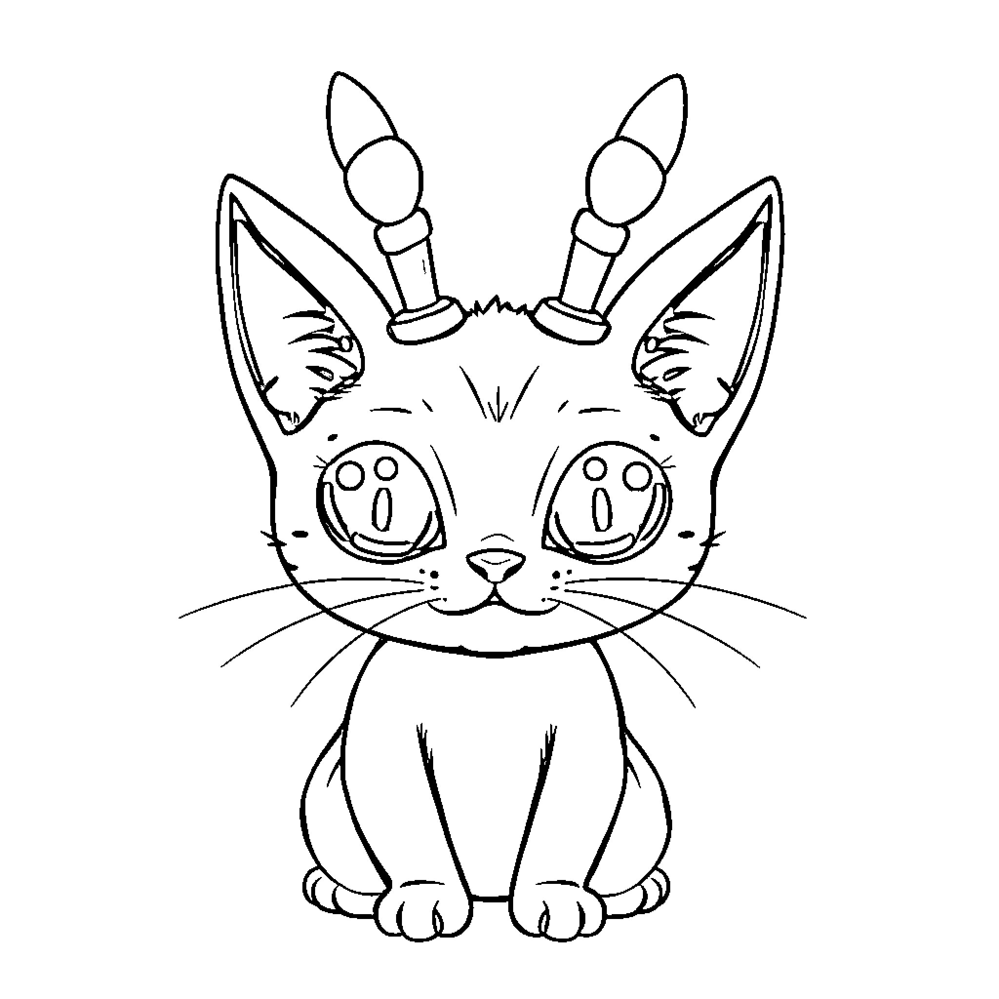 Alien Cat with Wide-Eyed Expression Coloring Page (free black-and-white line drawing printable PDF for all, from beginners to advanced learners, including children, teens, adults, and seniors)