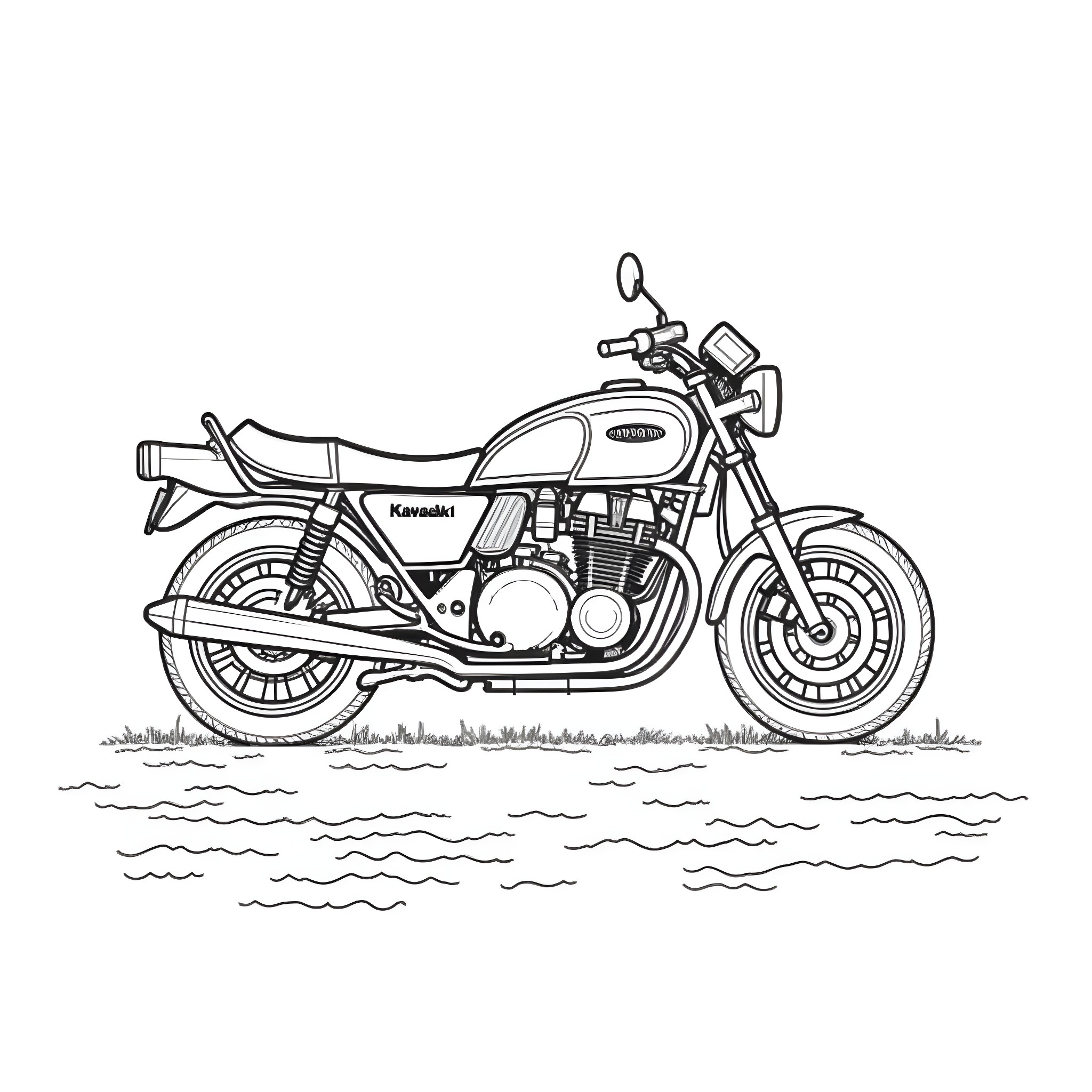 Kawasaki VN800 motorcycle on the road Coloring Page (free black-and-white line drawing printable PDF for all, from beginners to advanced learners, including children, teens, adults, and seniors)