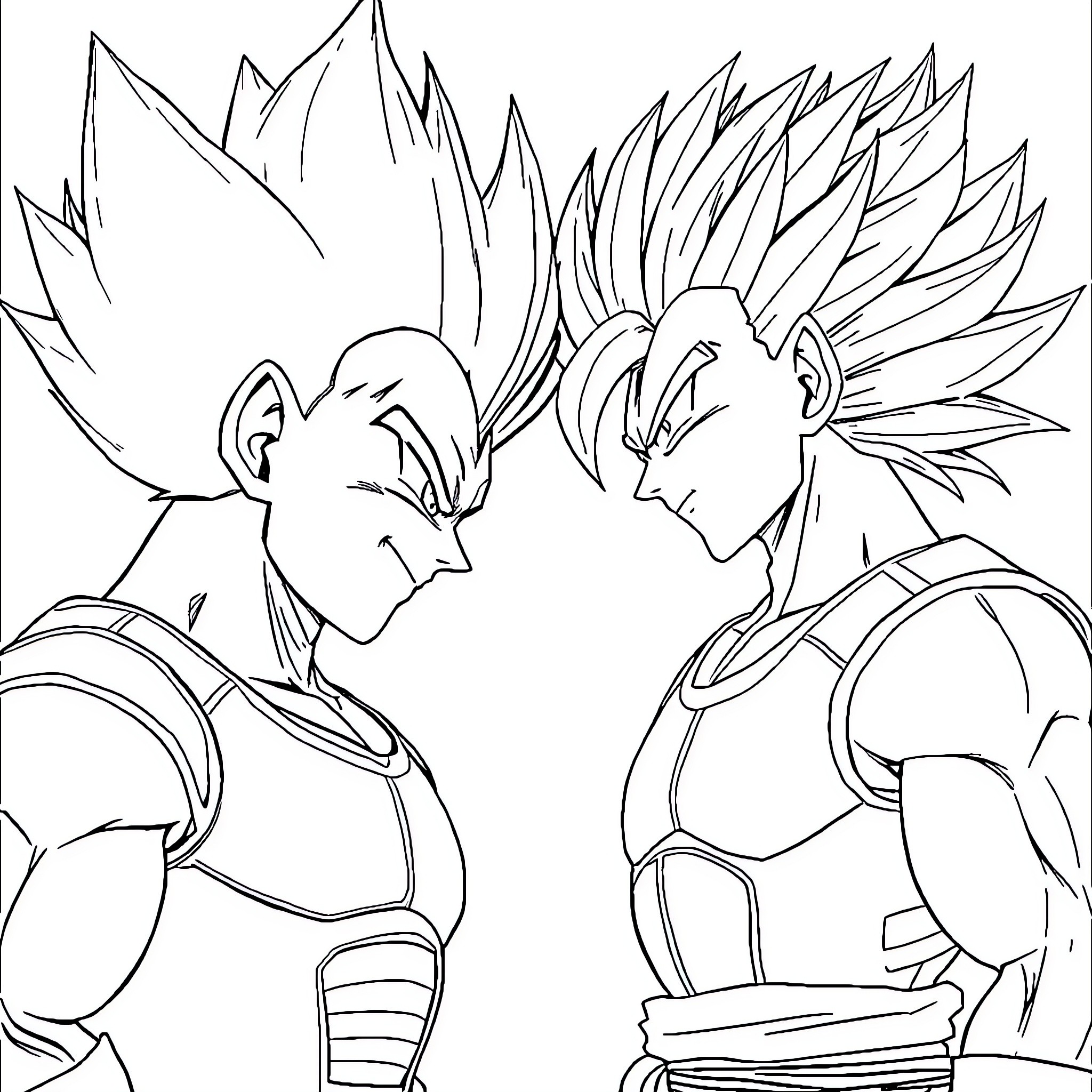Vegeta characters in battle stance Coloring Page (free black-and-white line drawing printable PDF for all, from beginners to advanced learners, including children, teens, adults, and seniors)
