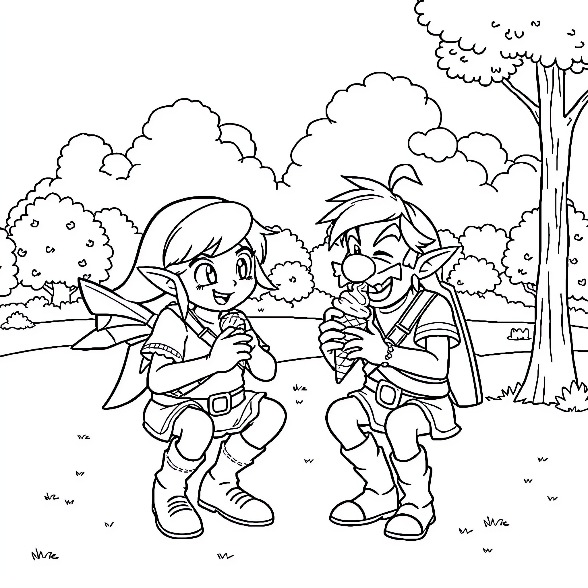 Link to Fairy Friends in the Forest Coloring Page (free black-and-white line drawing printable PDF for all, from beginners to advanced learners, including children, teens, adults, and seniors)