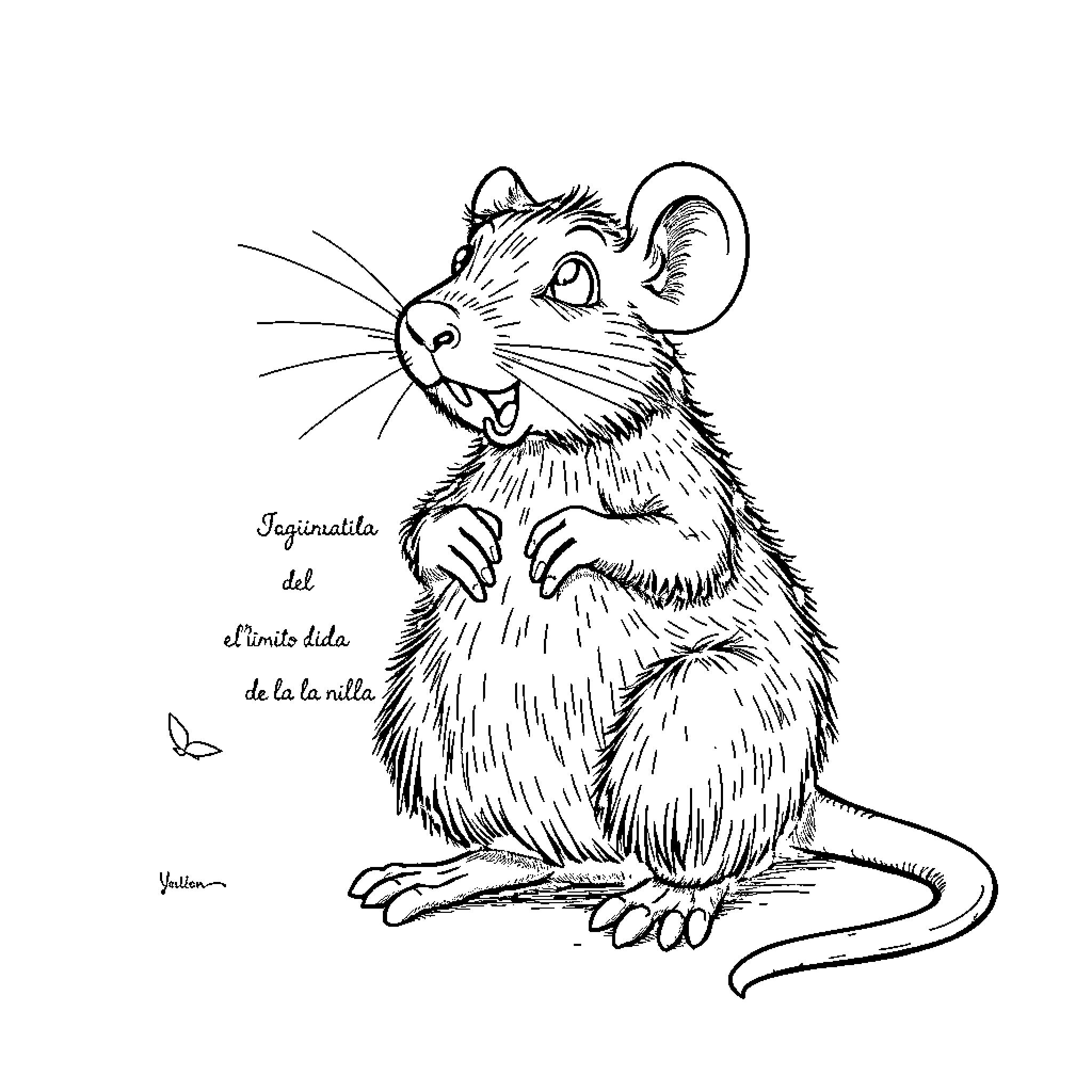 Ratón Pérez's amusing encounter with a tiny friend Coloring Page (free black-and-white line drawing printable PDF for all, from beginners to advanced learners, including children, teens, adults, and seniors)