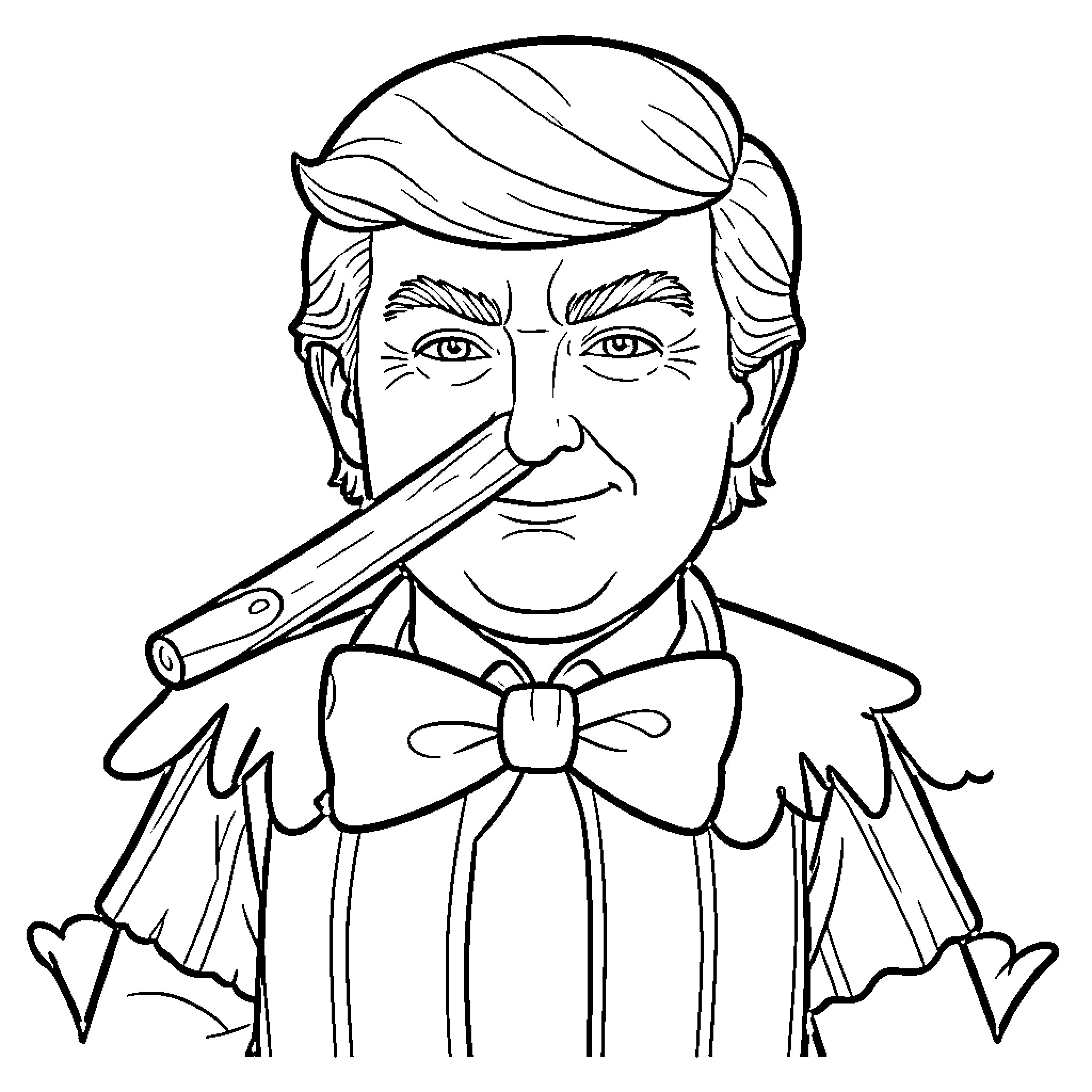 Donald Trump in formal attire with a smug expression Coloring Page (free black-and-white line drawing printable PDF for all, from beginners to advanced learners, including children, teens, adults, and seniors)