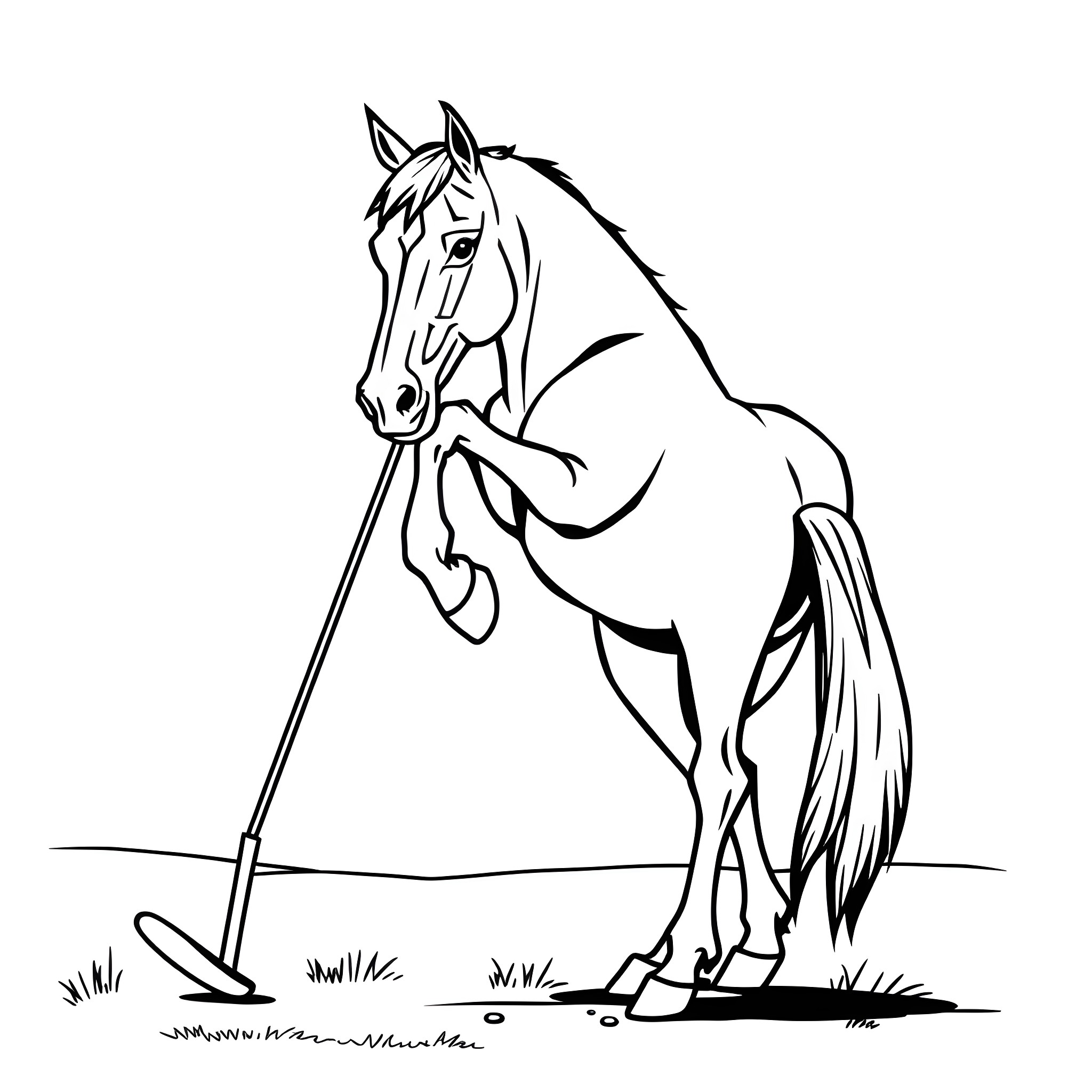 Horse in Elegant Pose Coloring Page (free black-and-white line drawing printable PDF for all, from beginners to advanced learners, including children, teens, adults, and seniors)