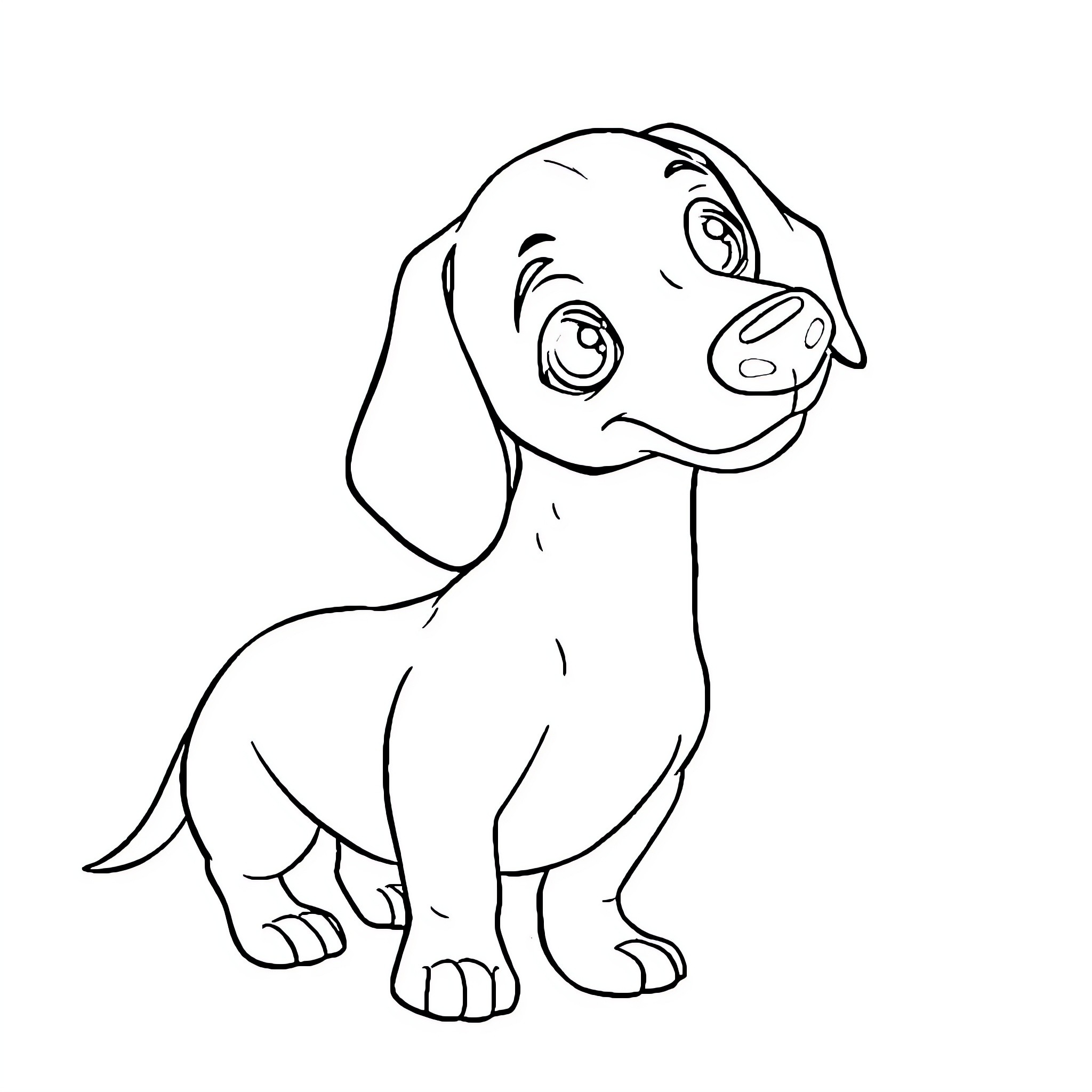 Dachshund puppy with a playful expression Coloring Page (free black-and-white line drawing printable PDF for all, from beginners to advanced learners, including children, teens, adults, and seniors)