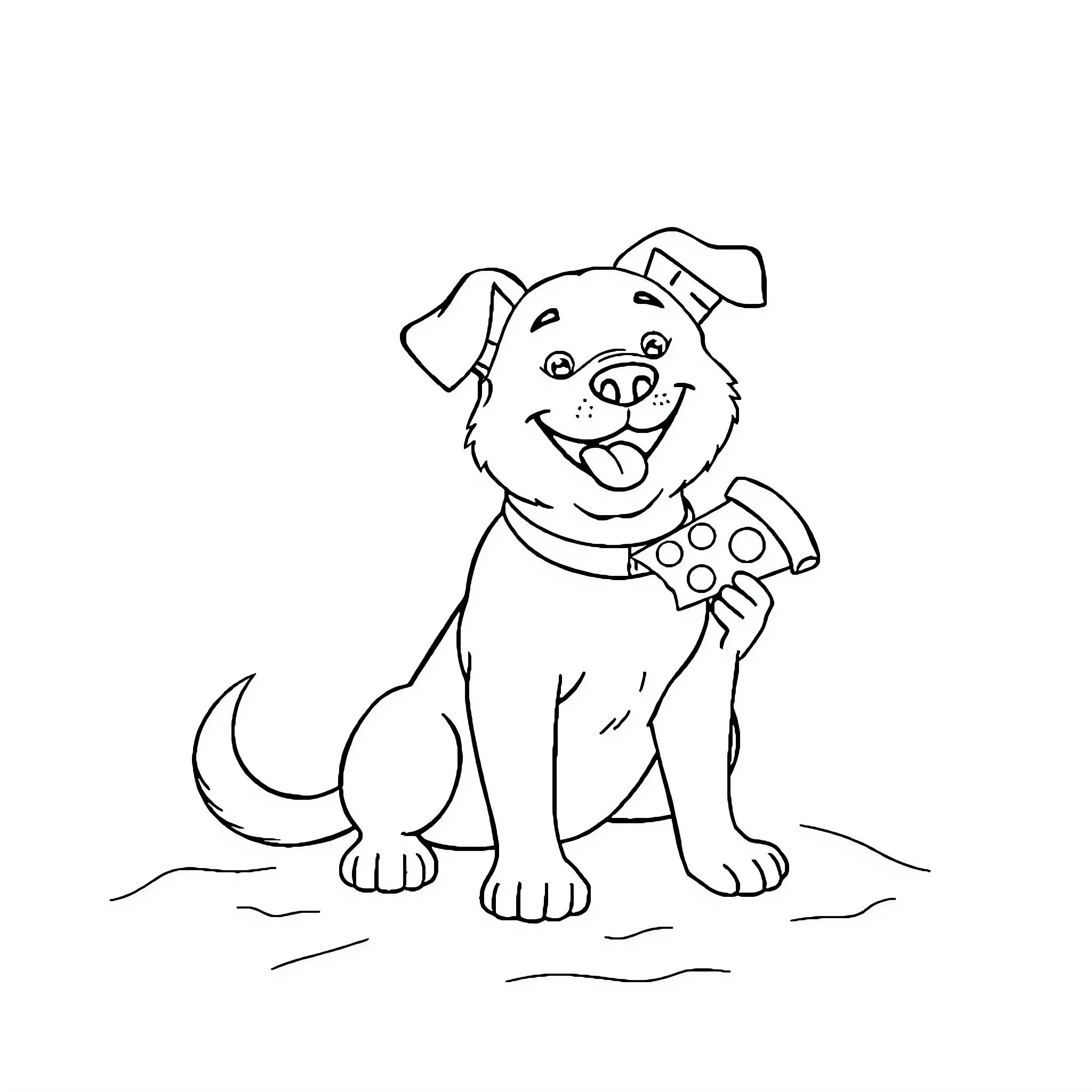 Dog sitting happily with spotted collar Coloring Page (free black-and-white line drawing printable PDF for all, from beginners to advanced learners, including children, teens, adults, and seniors)