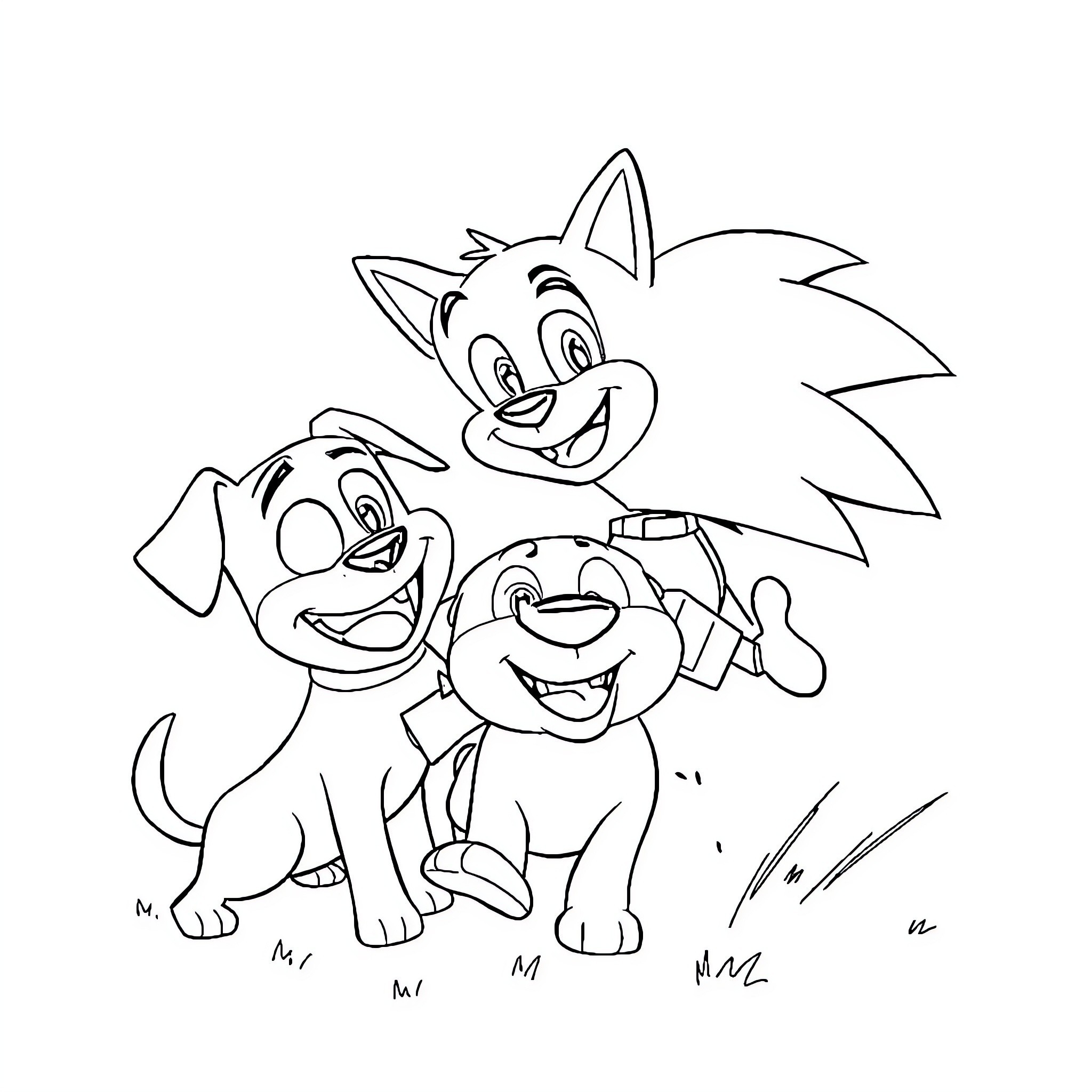 Max and his Playful Pals Coloring Page (free black-and-white line drawing printable PDF for all, from beginners to advanced learners, including children, teens, adults, and seniors)