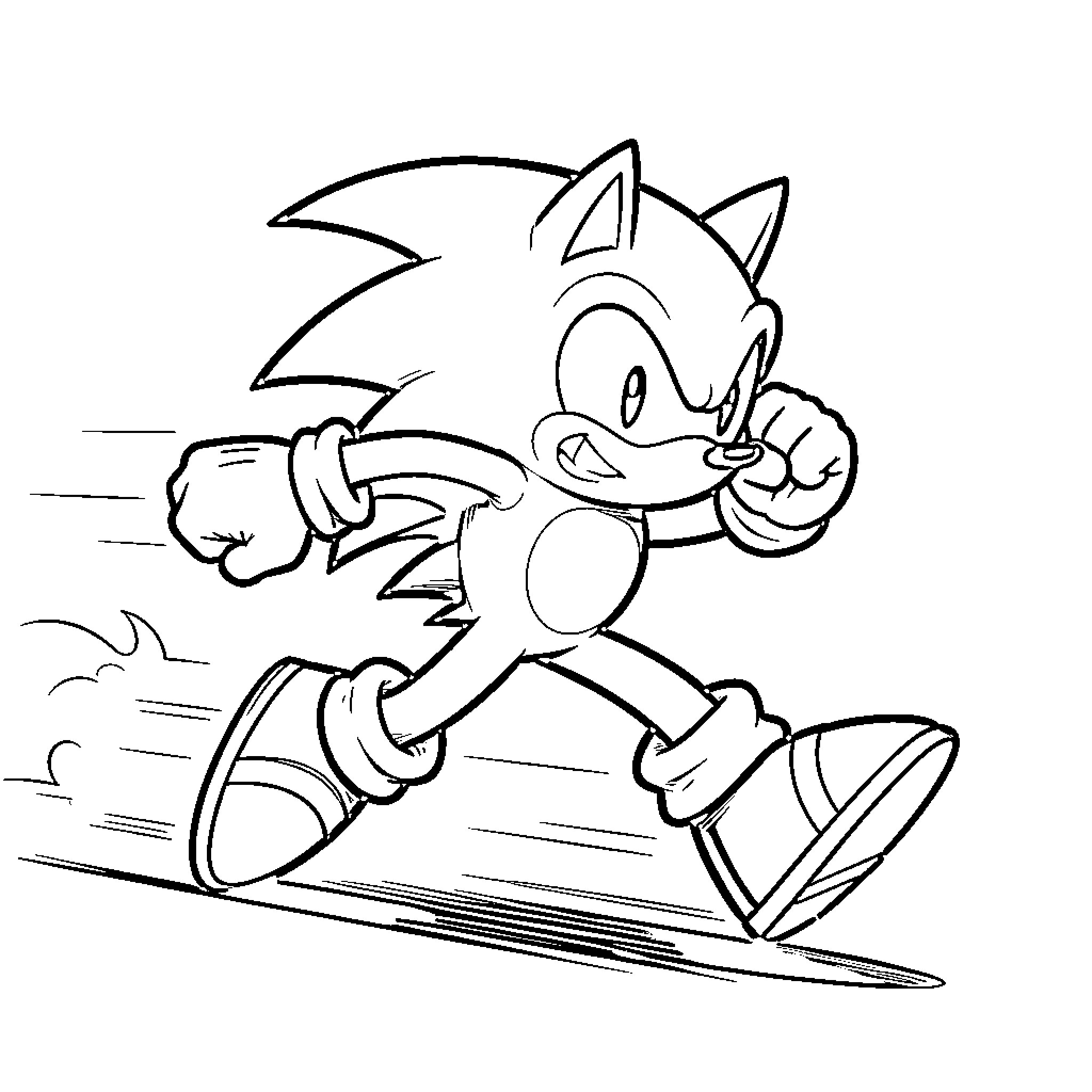 Sonic running fast with a determined expression Coloring Page (free black-and-white line drawing printable PDF for all, from beginners to advanced learners, including children, teens, adults, and seniors)