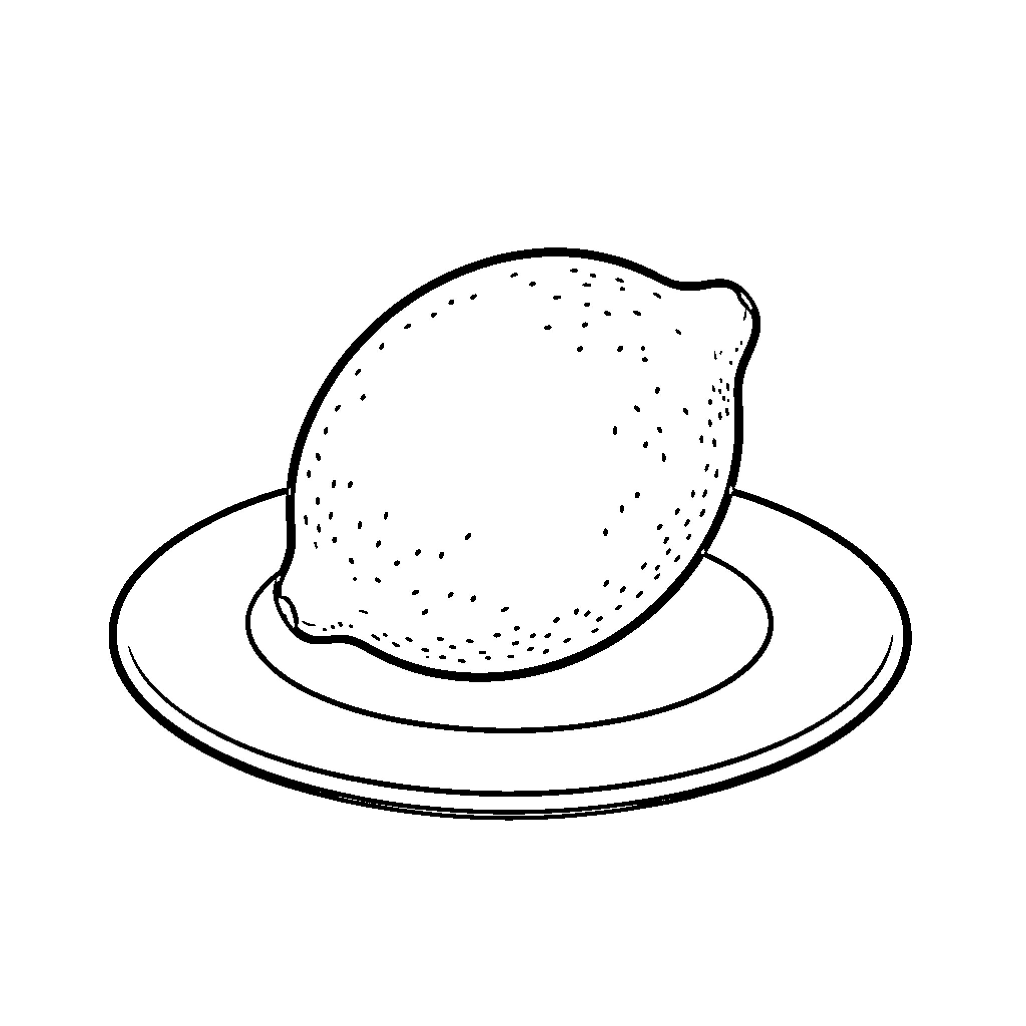 Lemon resting quietly on a small plate Coloring Page (free black-and-white line drawing printable PDF for all, from beginners to advanced learners, including children, teens, adults, and seniors)