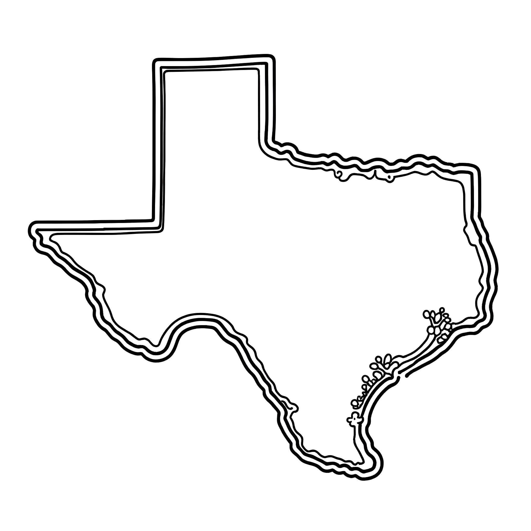 Texas State Outline in Sketch Style Coloring Page (free black-and-white line drawing printable PDF for all, from beginners to advanced learners, including children, teens, adults, and seniors)
