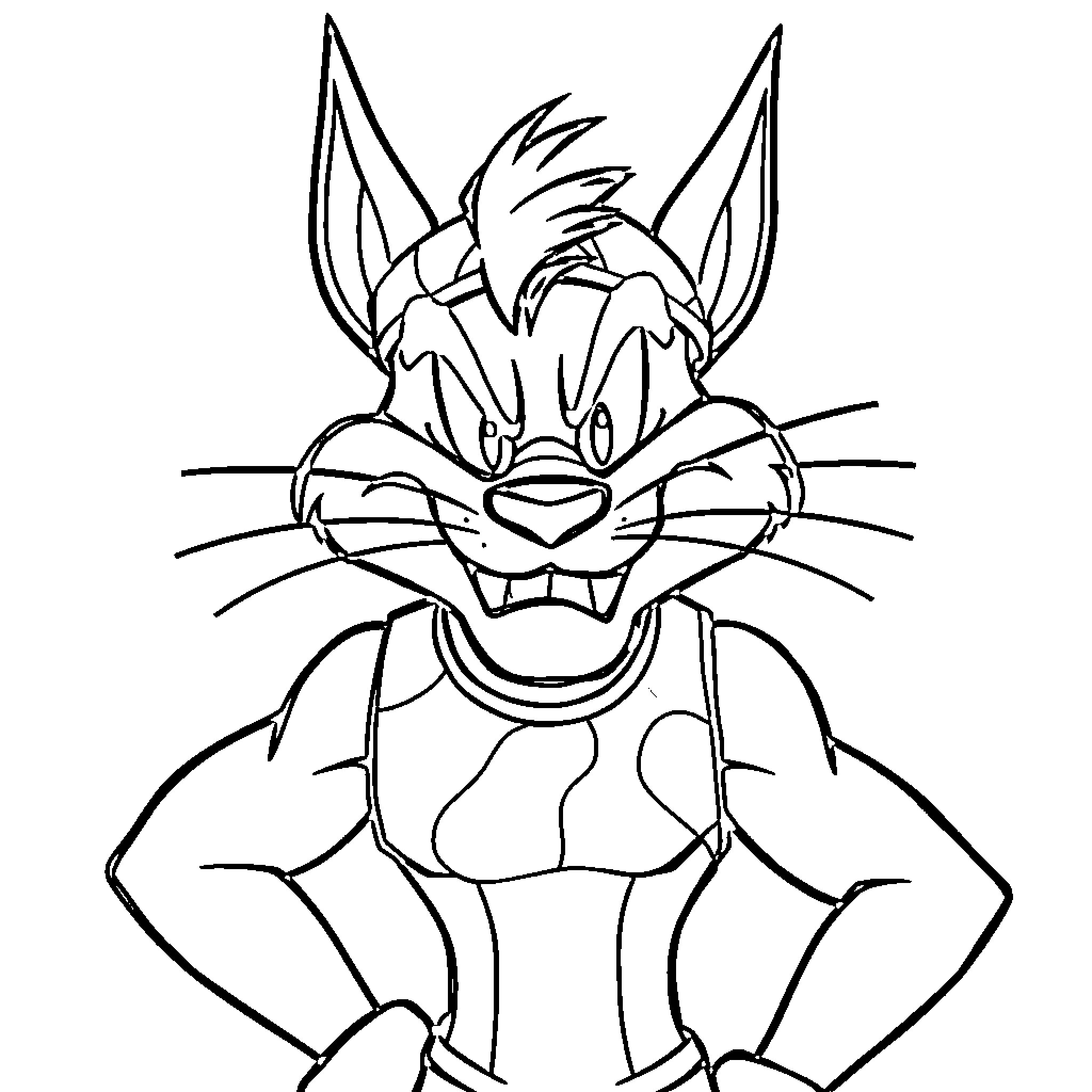 Taz in mischievous expression Coloring Page (free black-and-white line drawing printable PDF for all, from beginners to advanced learners, including children, teens, adults, and seniors)