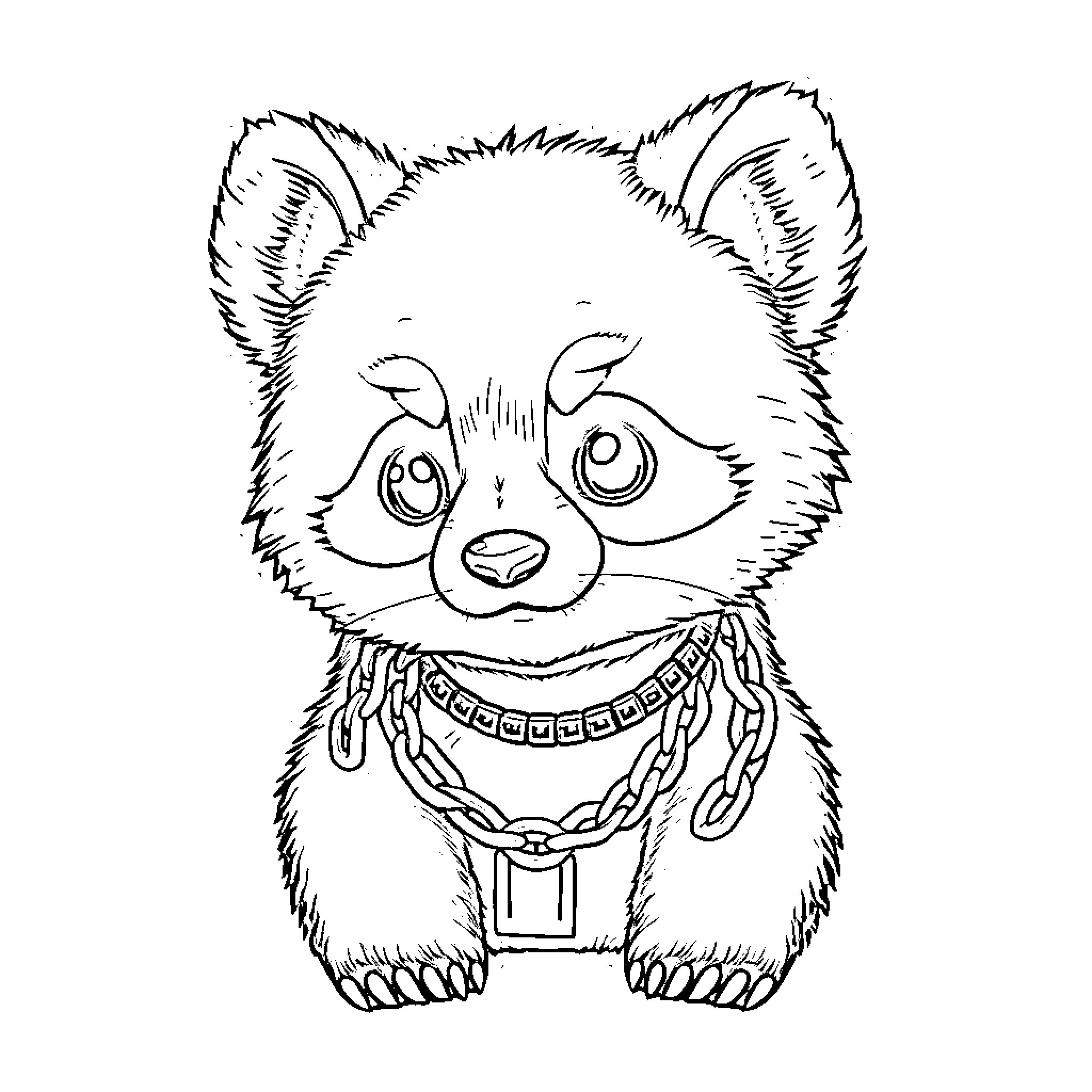 Panda with decorative necklace and cheerful expression Coloring Page (free black-and-white line drawing printable PDF for all, from beginners to advanced learners, including children, teens, adults, and seniors)