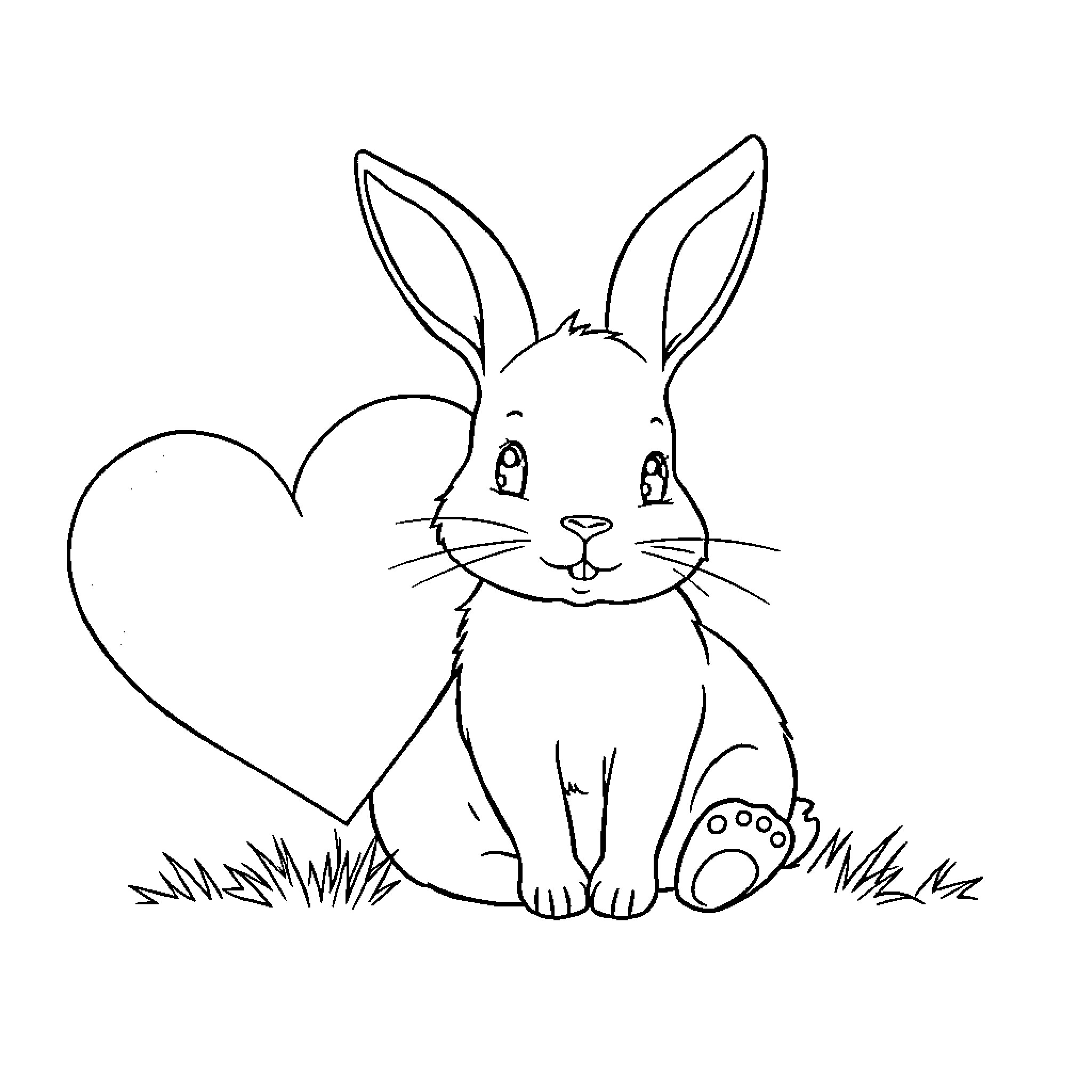 Rabbit holding a heart-shaped object Coloring Page (free black-and-white line drawing printable PDF for all, from beginners to advanced learners, including children, teens, adults, and seniors)