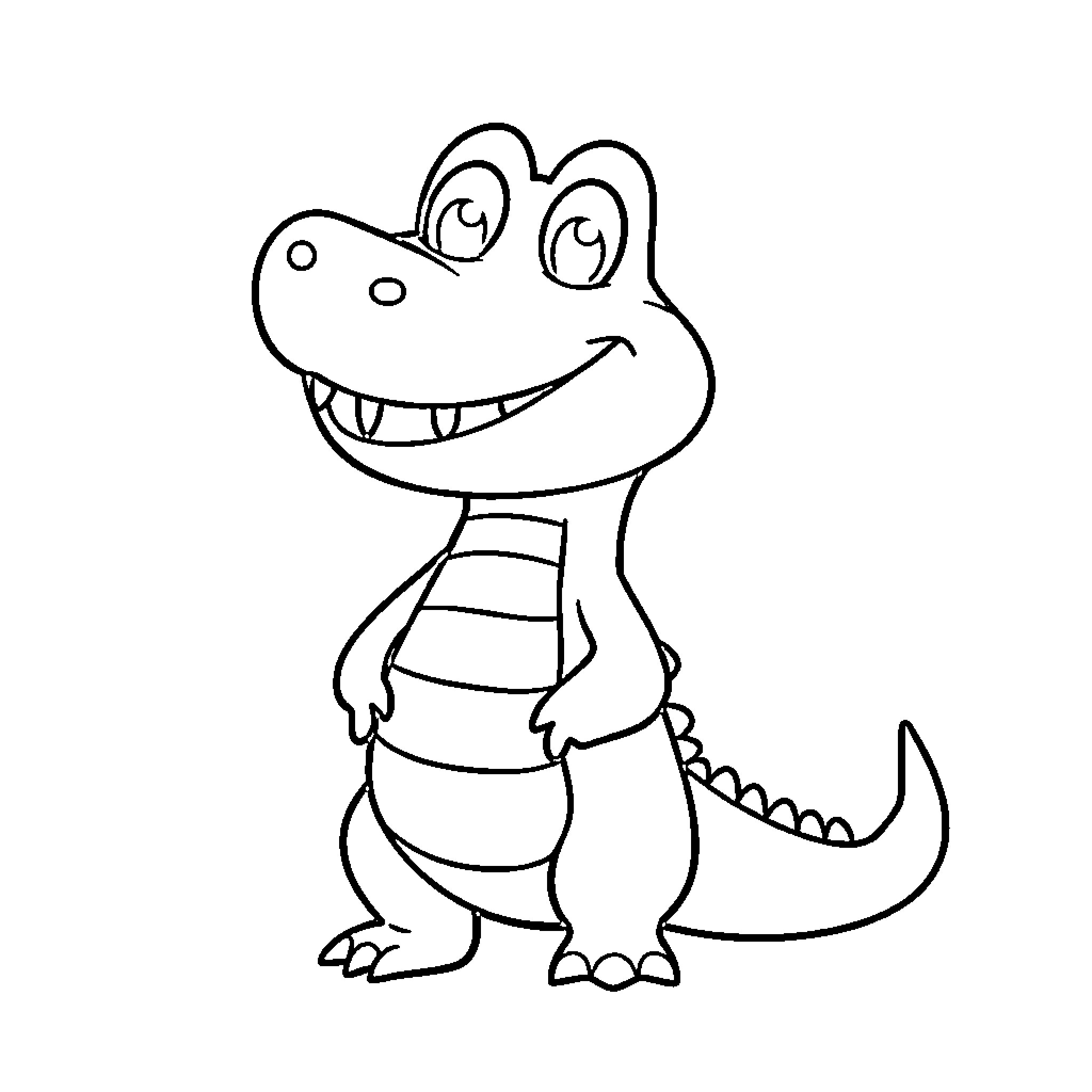 Alligator smiling cheerfully Coloring Page (free black-and-white line drawing printable PDF for all, from beginners to advanced learners, including children, teens, adults, and seniors)