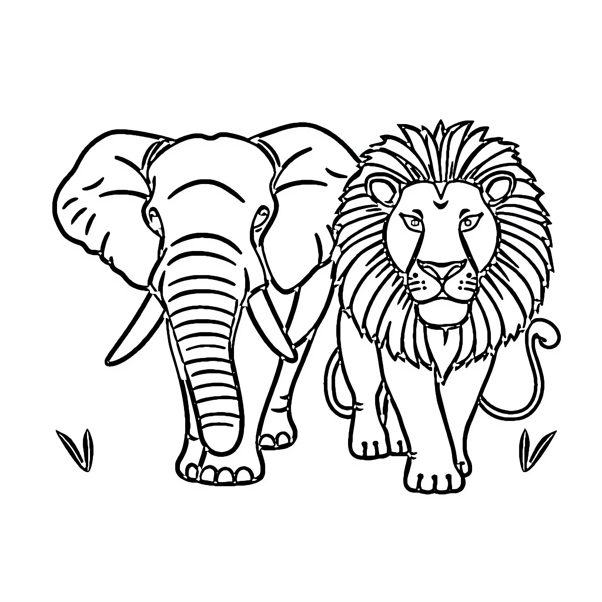 Animal duo exploring the wilderness Coloring Page (free black-and-white line drawing printable PDF for all, from beginners to advanced learners, including children, teens, adults, and seniors)