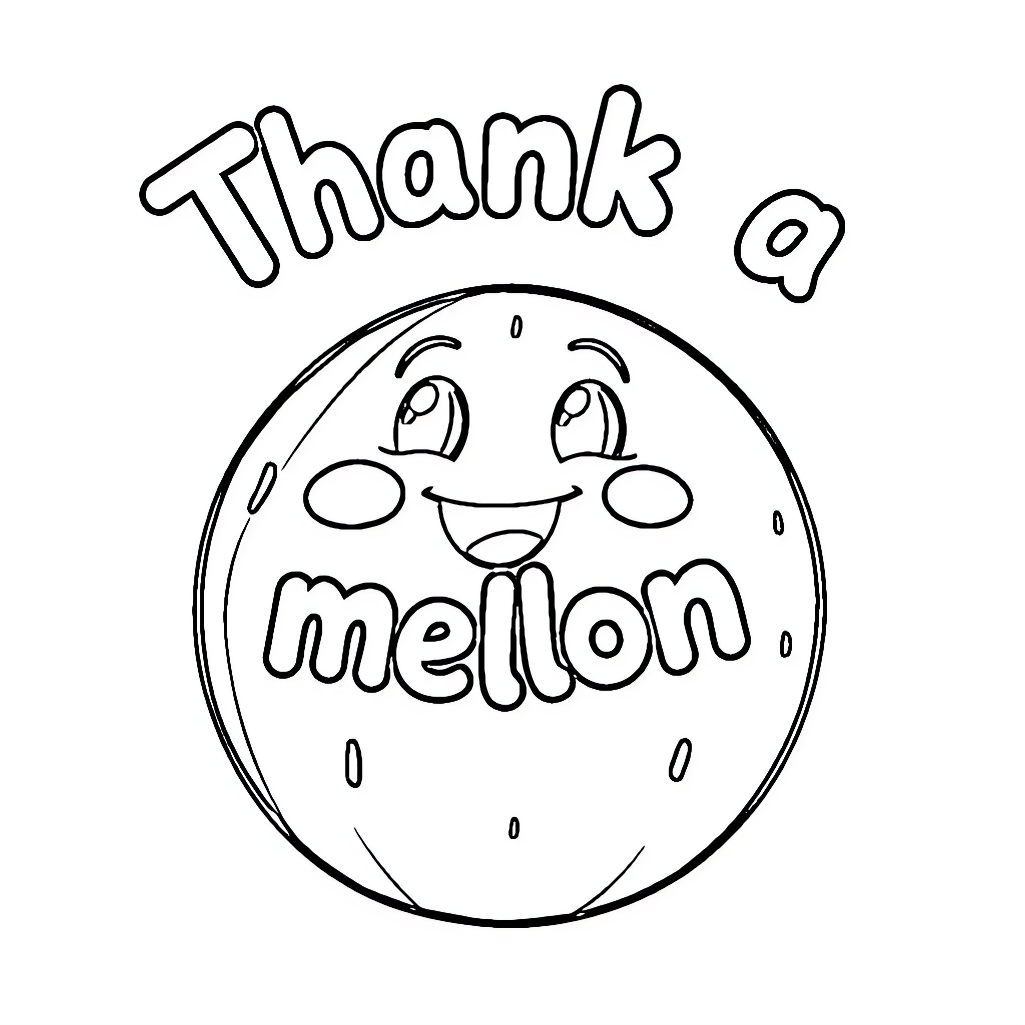 Watermelon with a cheerful expression Coloring Page (free black-and-white line drawing printable PDF for all, from beginners to advanced learners, including children, teens, adults, and seniors)
