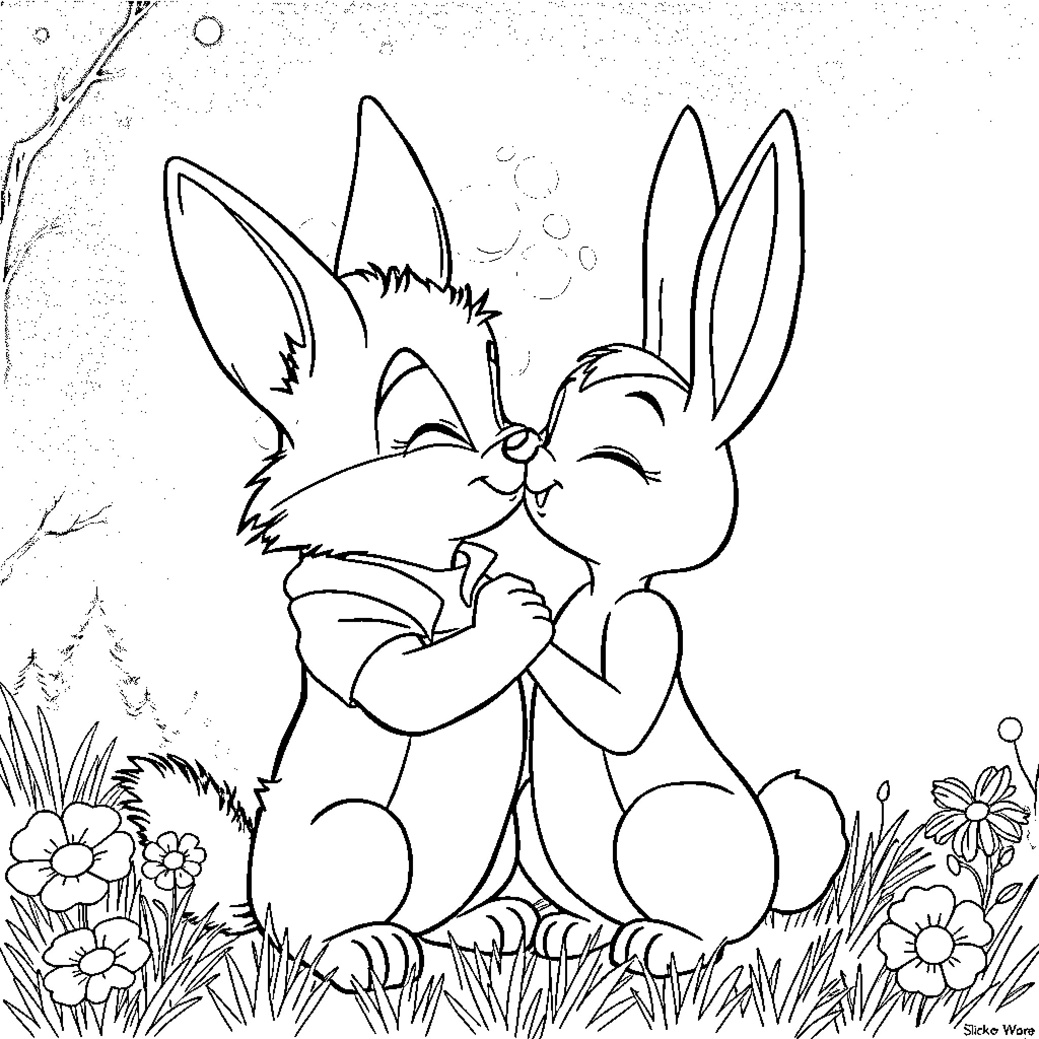 Nick Wilde embracing a friend in a field of flowers Coloring Page (free black-and-white line drawing printable PDF for all, from beginners to advanced learners, including children, teens, adults, and seniors)