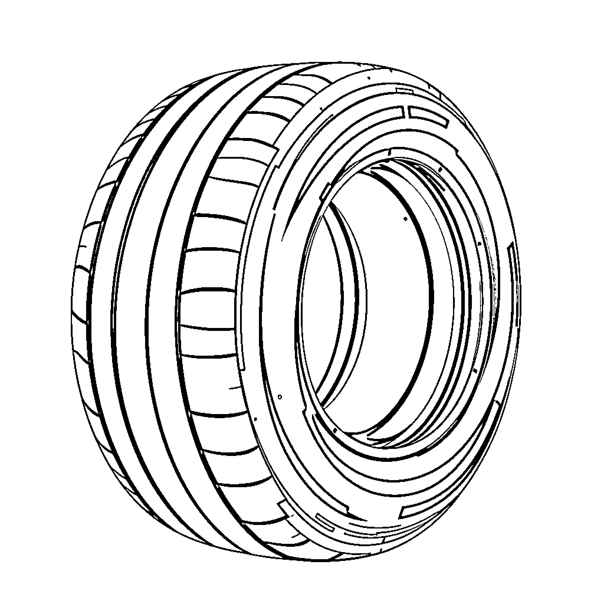 Tire with intricate design pattern Coloring Page (free black-and-white line drawing printable PDF for all, from beginners to advanced learners, including children, teens, adults, and seniors)
