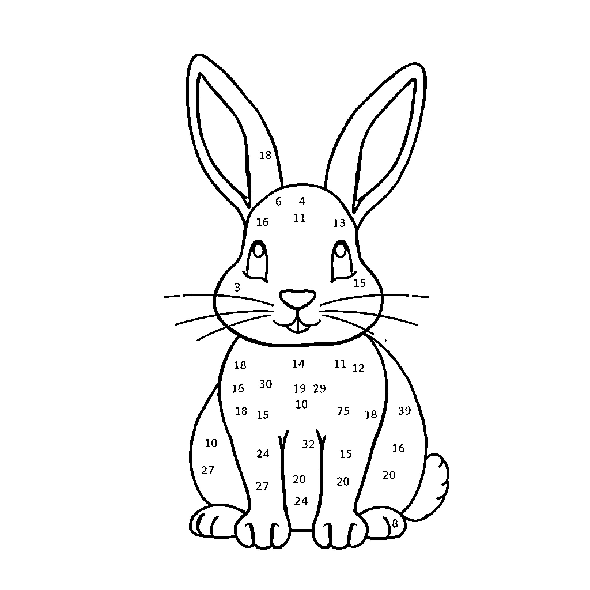 Bunny dot-to-dot puzzle Coloring Page (free black-and-white line drawing printable PDF for all, from beginners to advanced learners, including children, teens, adults, and seniors)