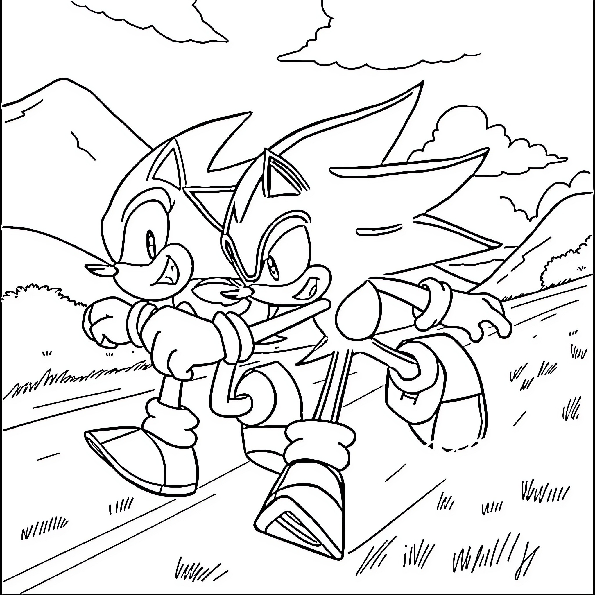 Hedgehog speeding on a skateboard in the wilderness Coloring Page (free black-and-white line drawing printable PDF for all, from beginners to advanced learners, including children, teens, adults, and seniors)