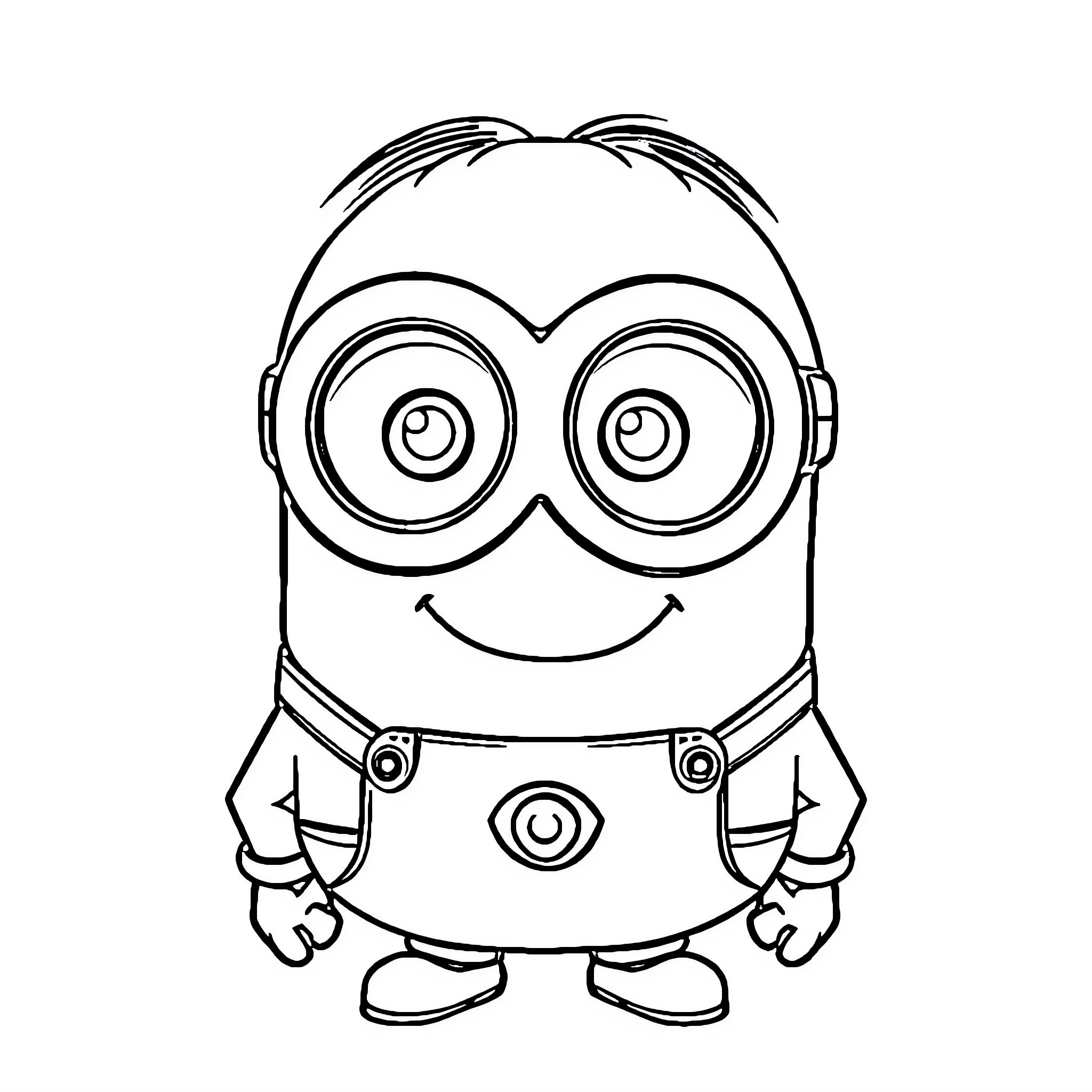 Minion character smiling with big eyes Coloring Page (free black-and-white line drawing printable PDF for all, from beginners to advanced learners, including children, teens, adults, and seniors)