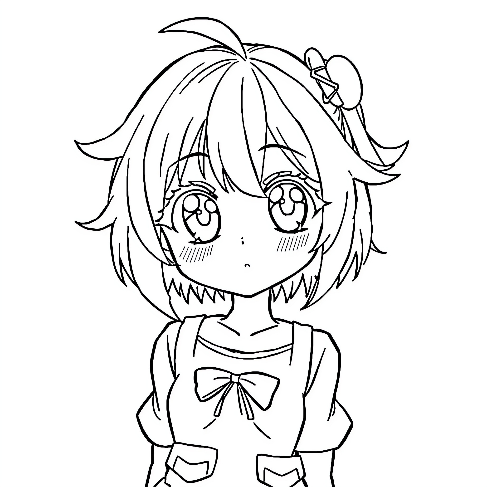Yamada Anna's Cheerful Anime-Style Portrait Coloring Page (free black-and-white line drawing printable PDF for all, from beginners to advanced learners, including children, teens, adults, and seniors)