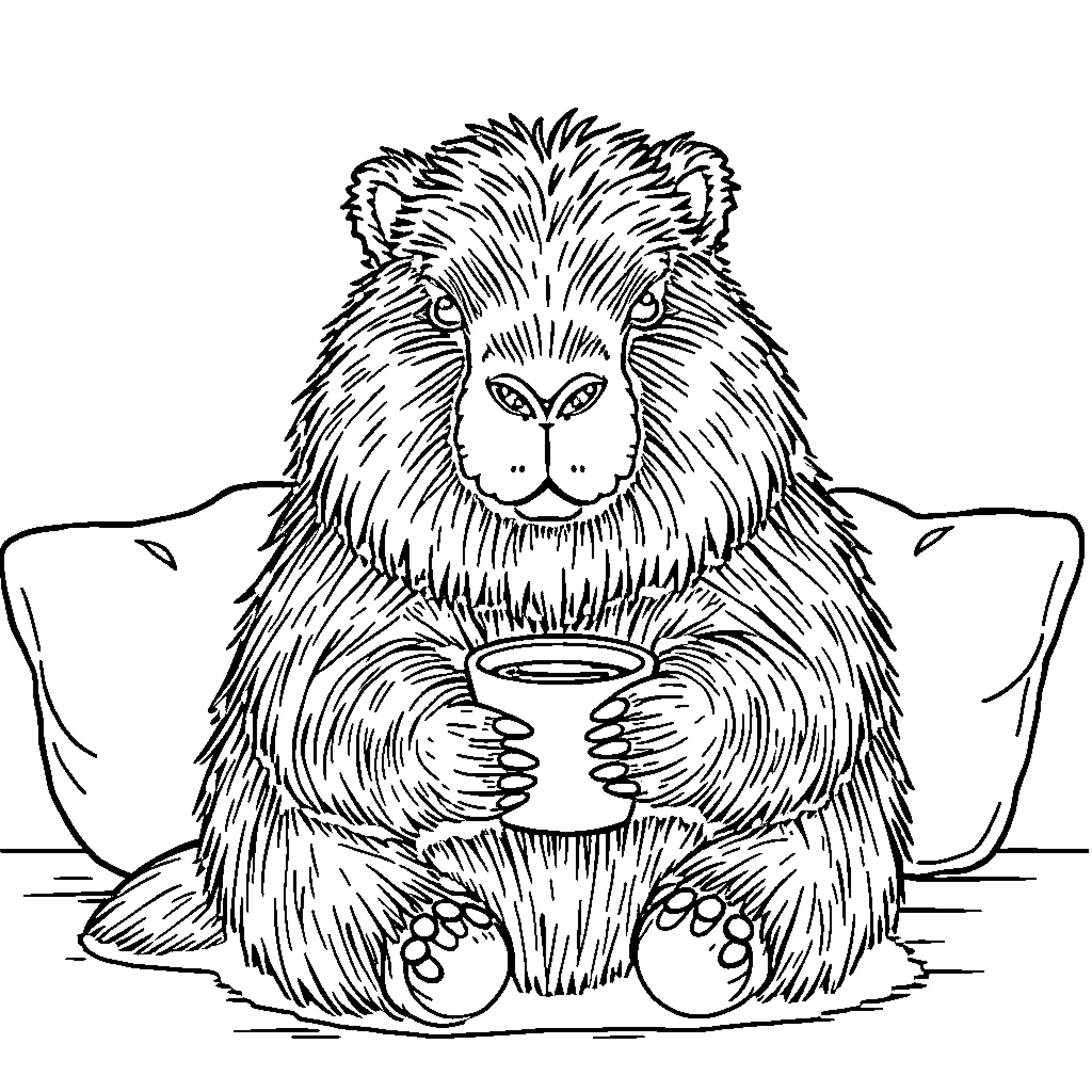 Capybara enjoying a cozy drink Coloring Page (free black-and-white line drawing printable PDF for all, from beginners to advanced learners, including children, teens, adults, and seniors)
