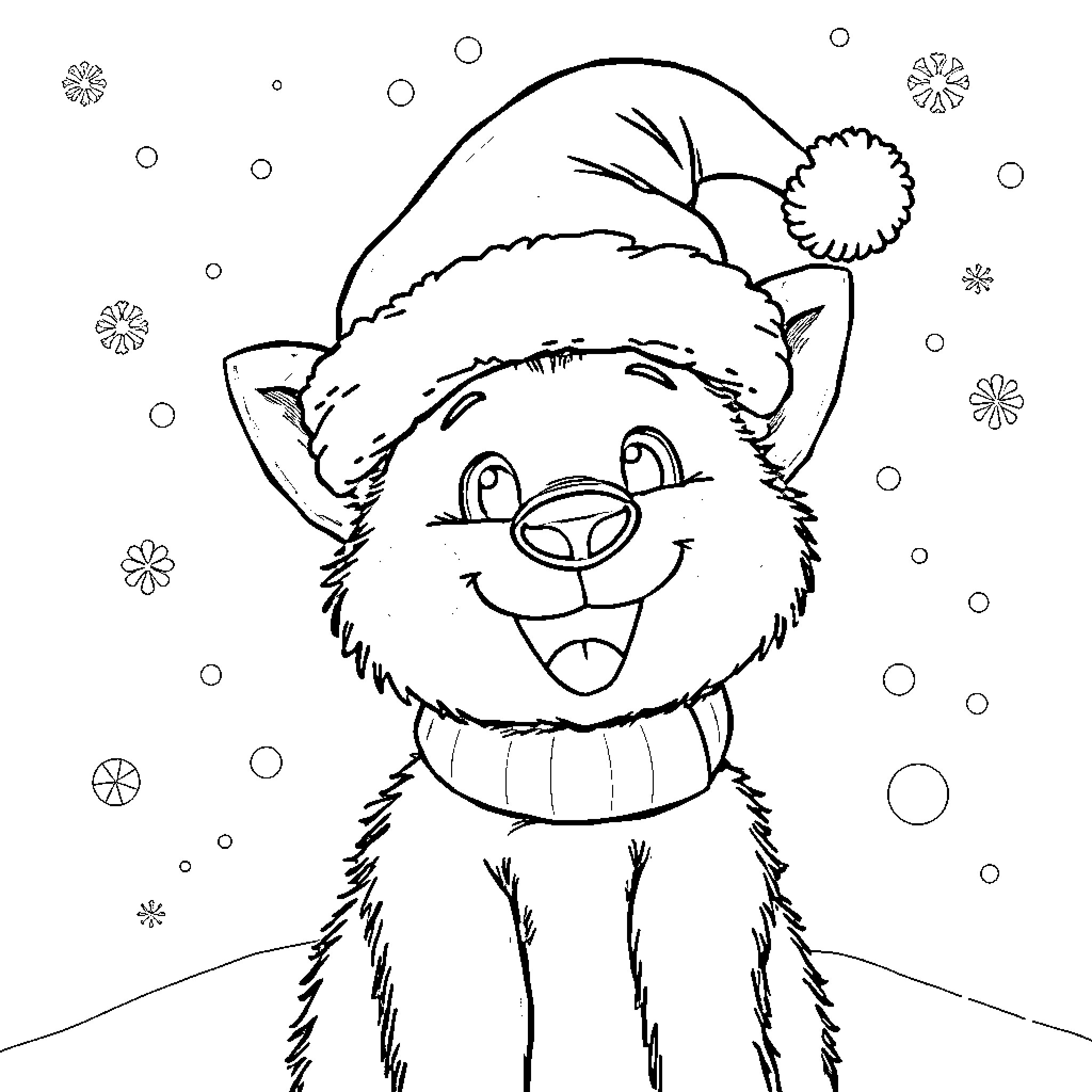 Bluey's Snowy Adventure Coloring Page (free black-and-white line drawing printable PDF for all, from beginners to advanced learners, including children, teens, adults, and seniors)