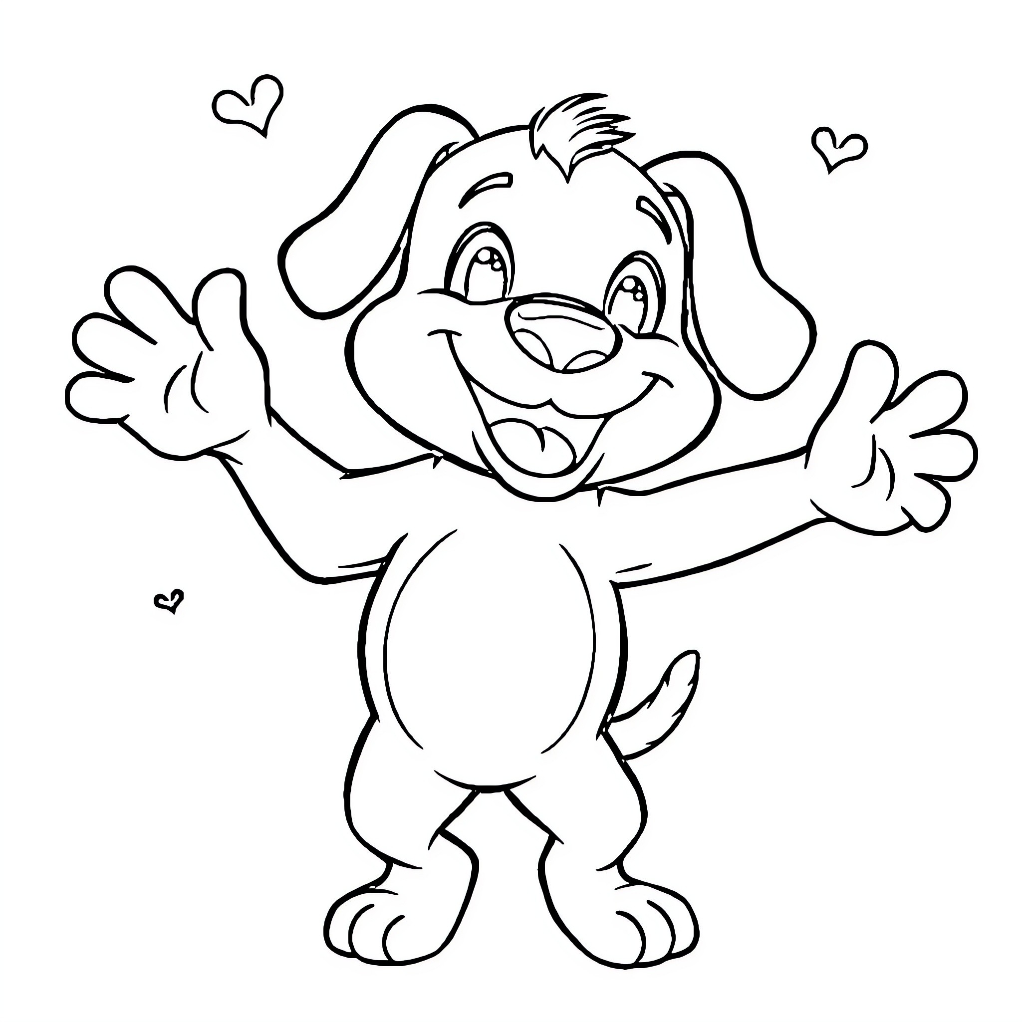 Bluey the Playful Puppy with Open Arms Coloring Page (free black-and-white line drawing printable PDF for all, from beginners to advanced learners, including children, teens, adults, and seniors)