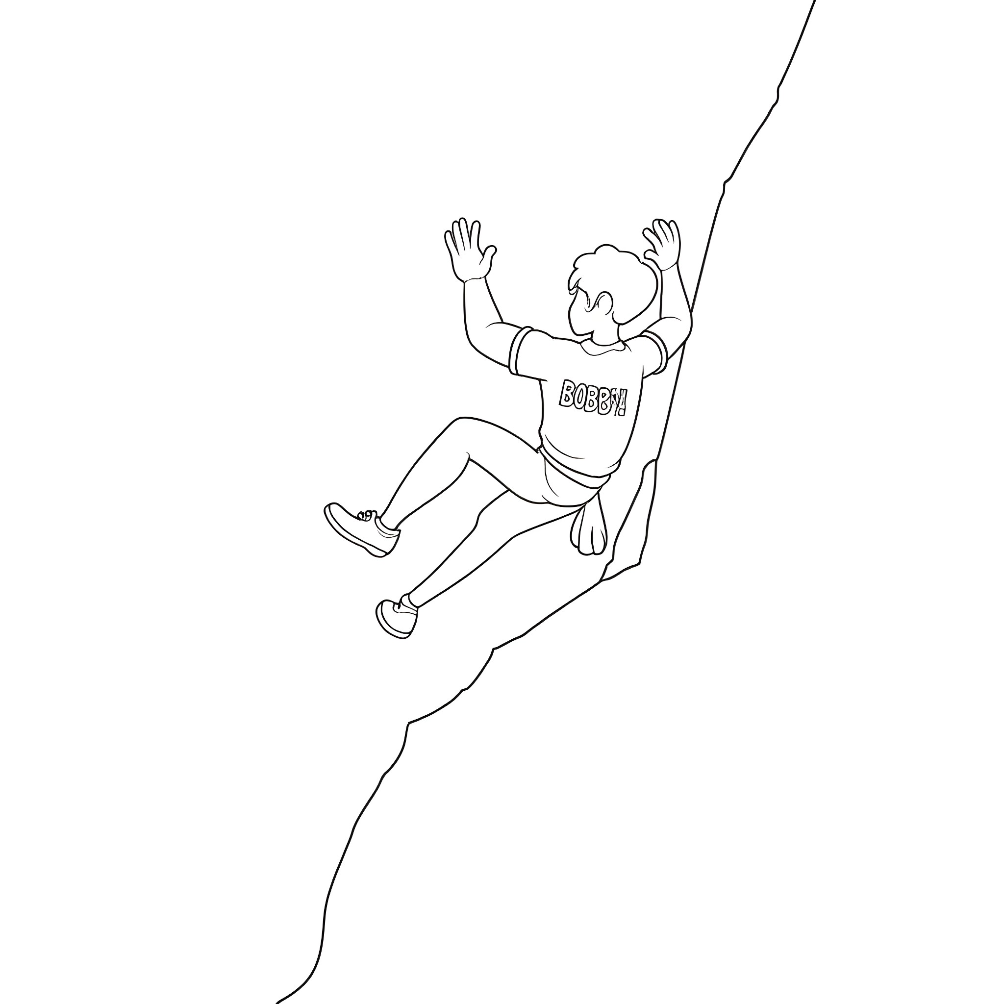 Rock Climber Scaling Steep Rock Face Coloring Page (free black-and-white line drawing printable PDF for all, from beginners to advanced learners, including children, teens, adults, and seniors)