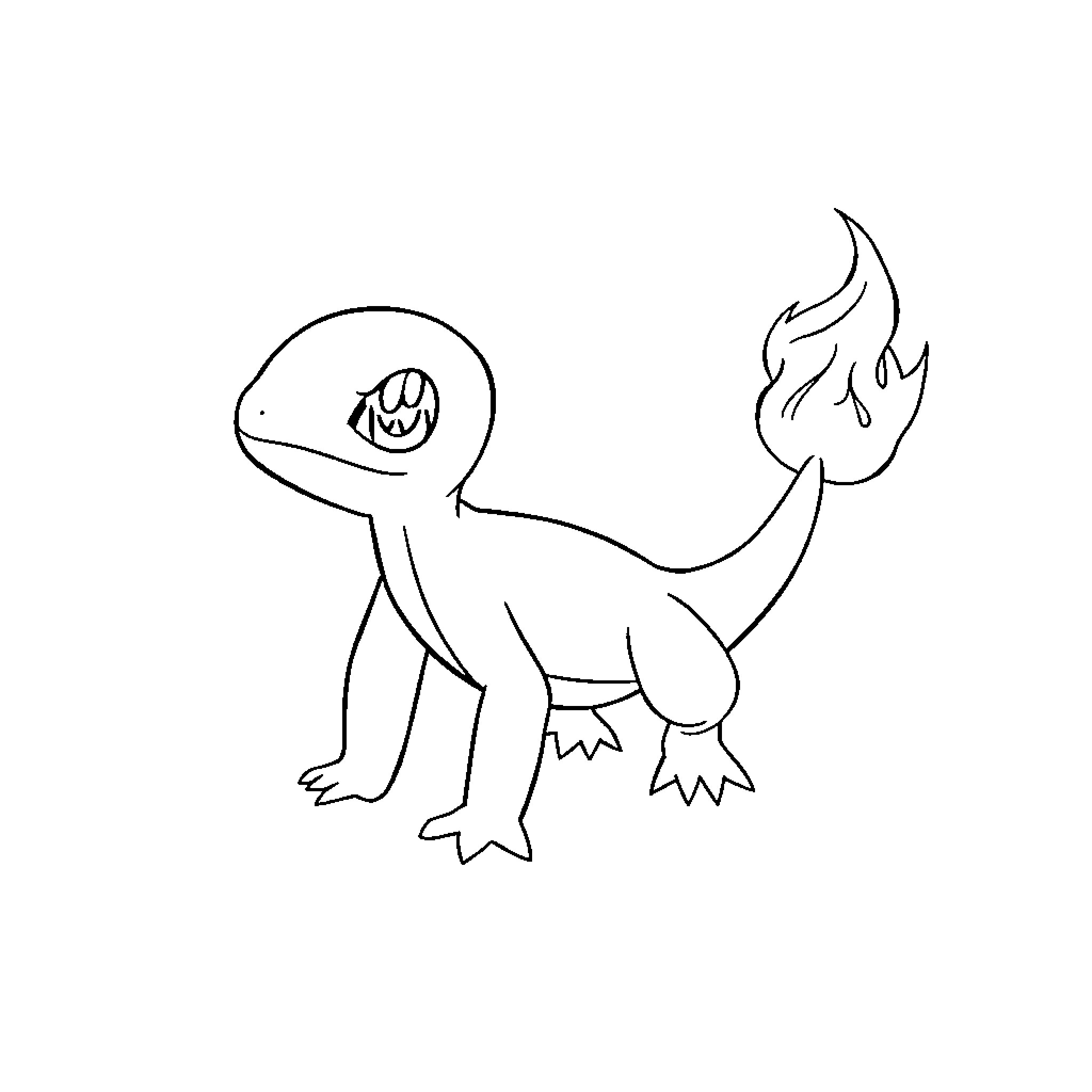 Charmander exploring the world with curiosity Coloring Page (free black-and-white line drawing printable PDF for all, from beginners to advanced learners, including children, teens, adults, and seniors)