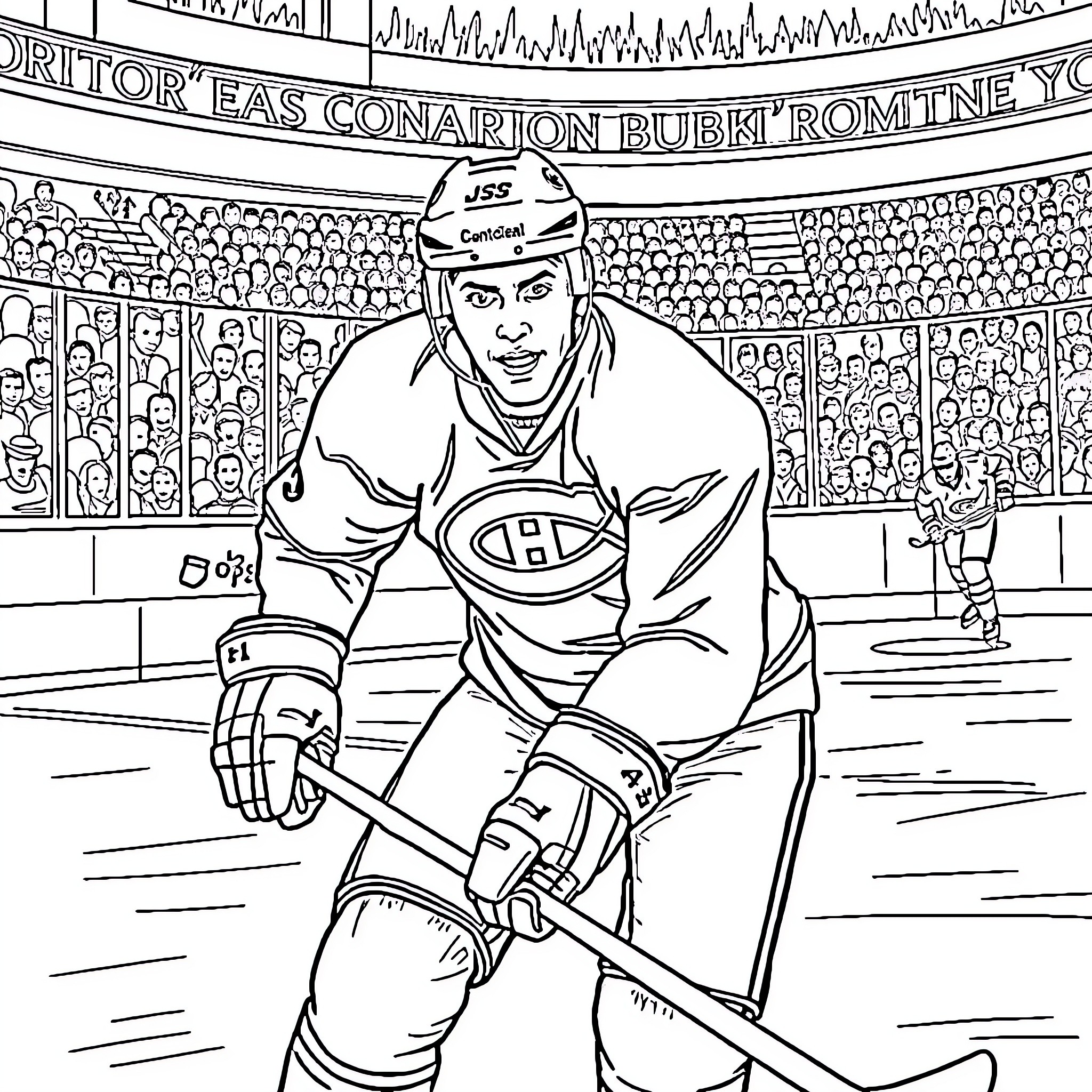 Brock Peters playing hockey on the ice rink Coloring Page (free black-and-white line drawing printable PDF for all, from beginners to advanced learners, including children, teens, adults, and seniors)