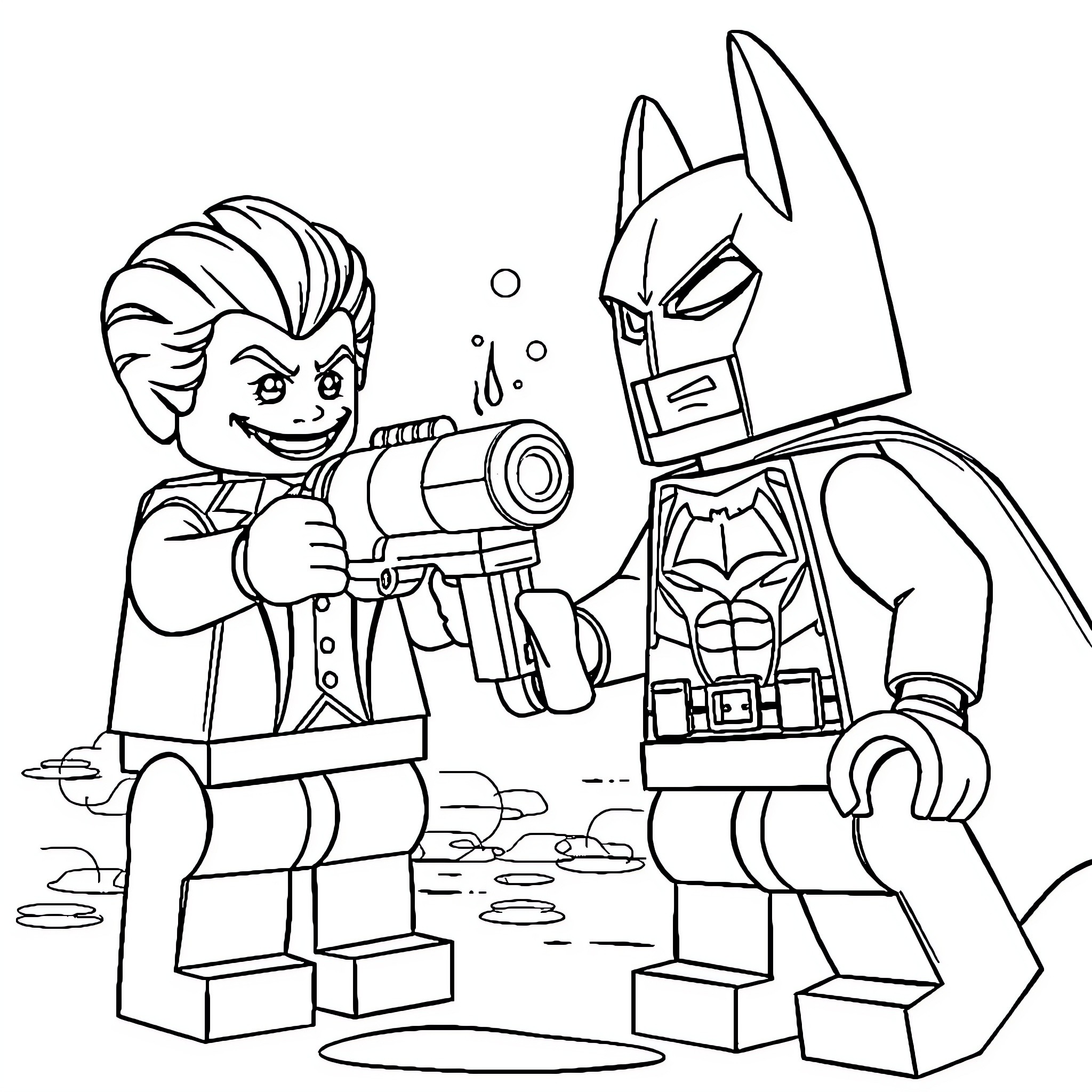 Joker and Batman in action-packed encounter Coloring Page (free black-and-white line drawing printable PDF for all, from beginners to advanced learners, including children, teens, adults, and seniors)