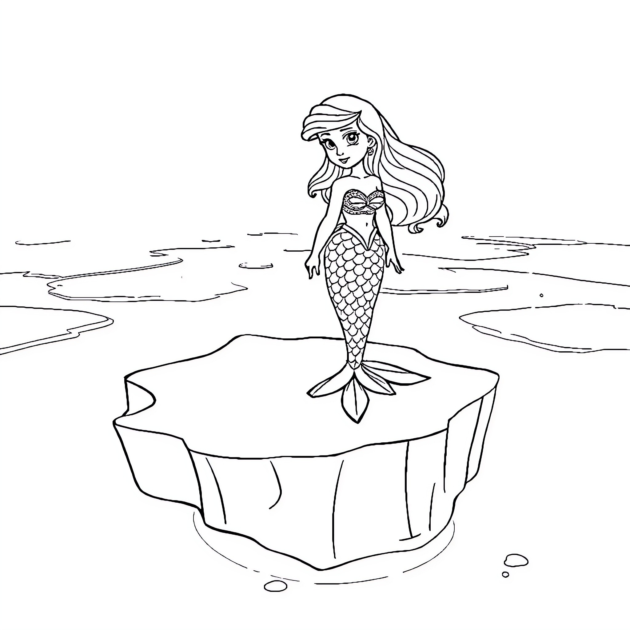 Mermaid emerging from the waves Coloring Page (free black-and-white line drawing printable PDF for all, from beginners to advanced learners, including children, teens, adults, and seniors)